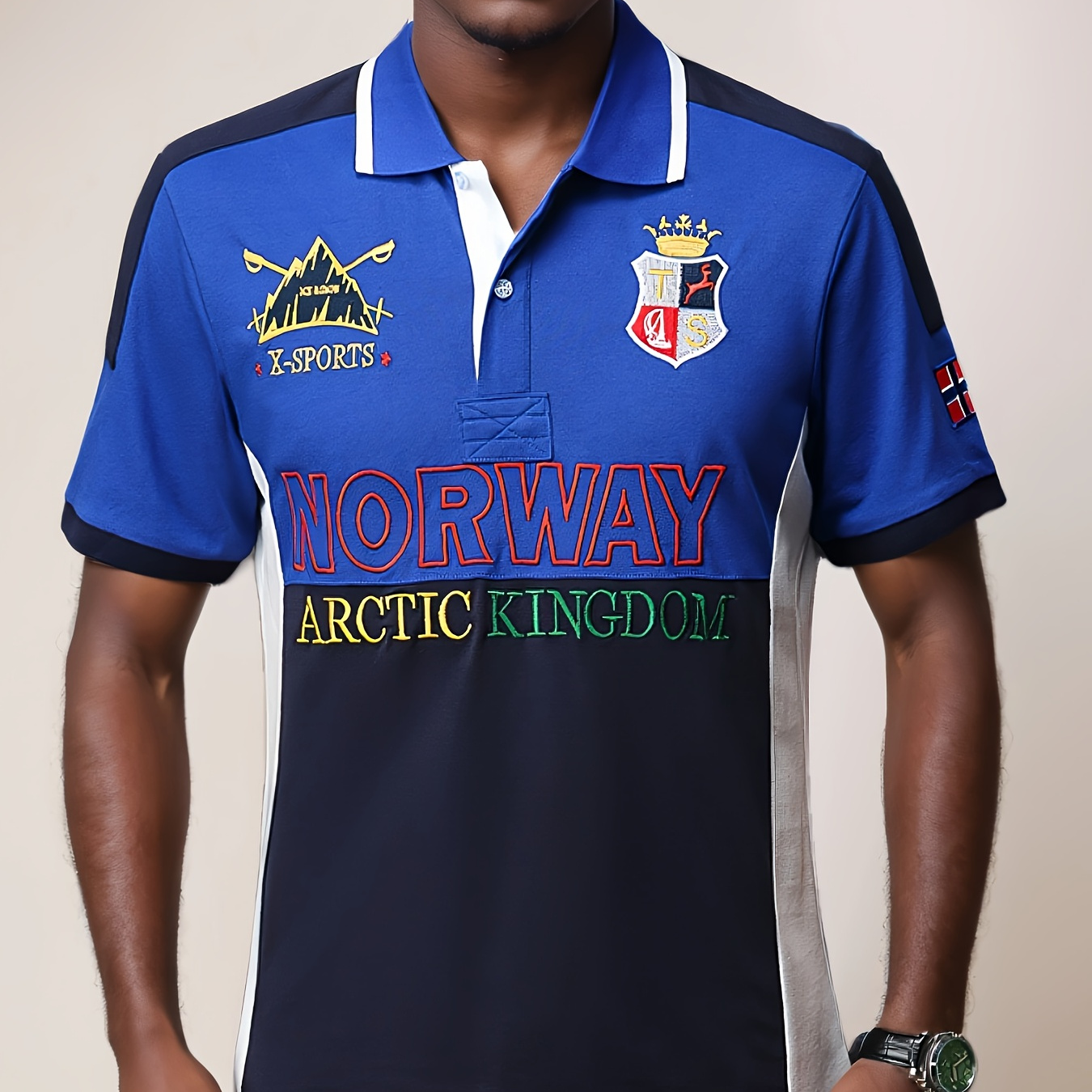 

Men's Casual Embroidered Lapel 1/4 Button Short Sleeve Shirt For Men' Training