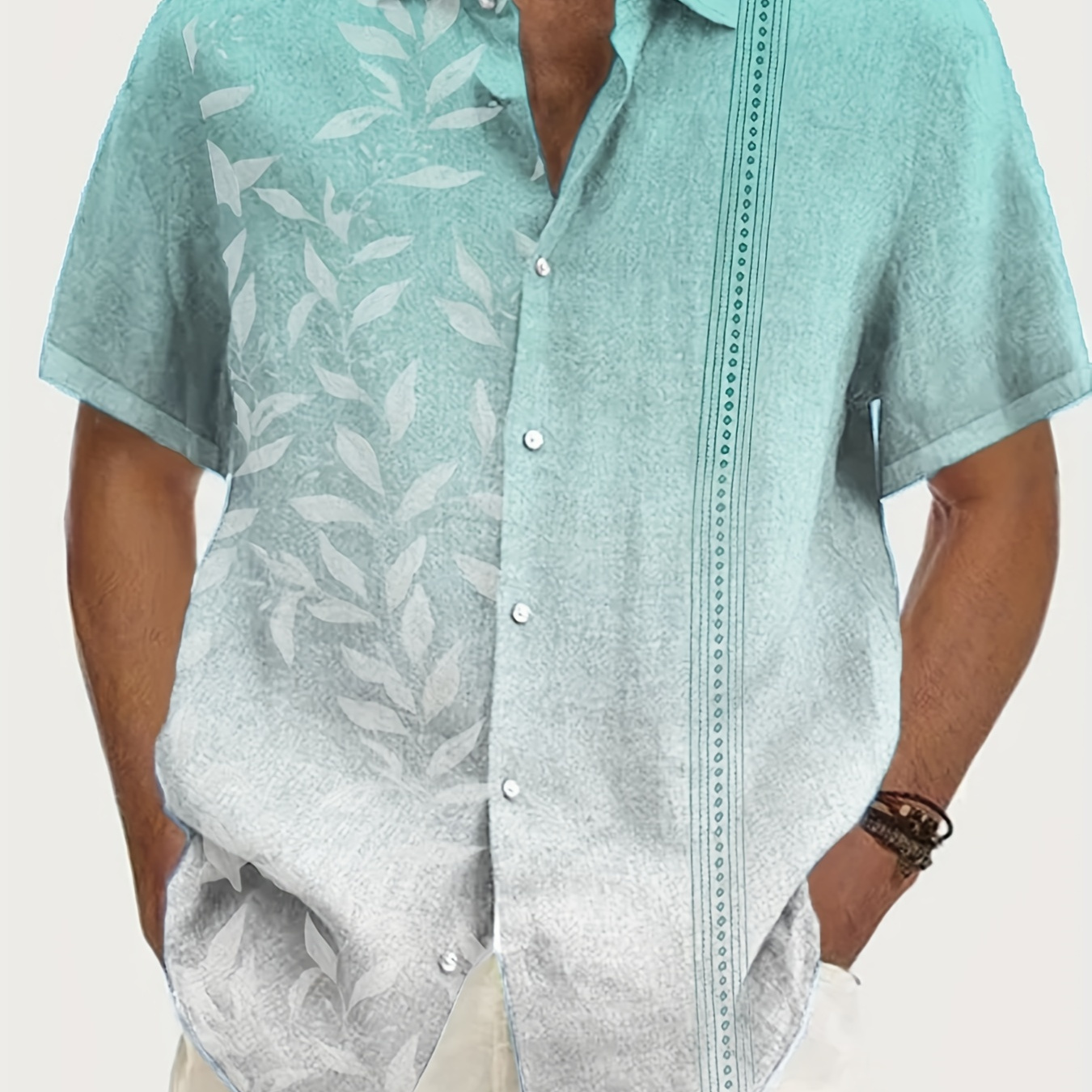 

Plus Size Men's Gradient Floral Hawaiian Button Up Shirt, Fashion Comfy Top For Vacation/beach/leisurewear