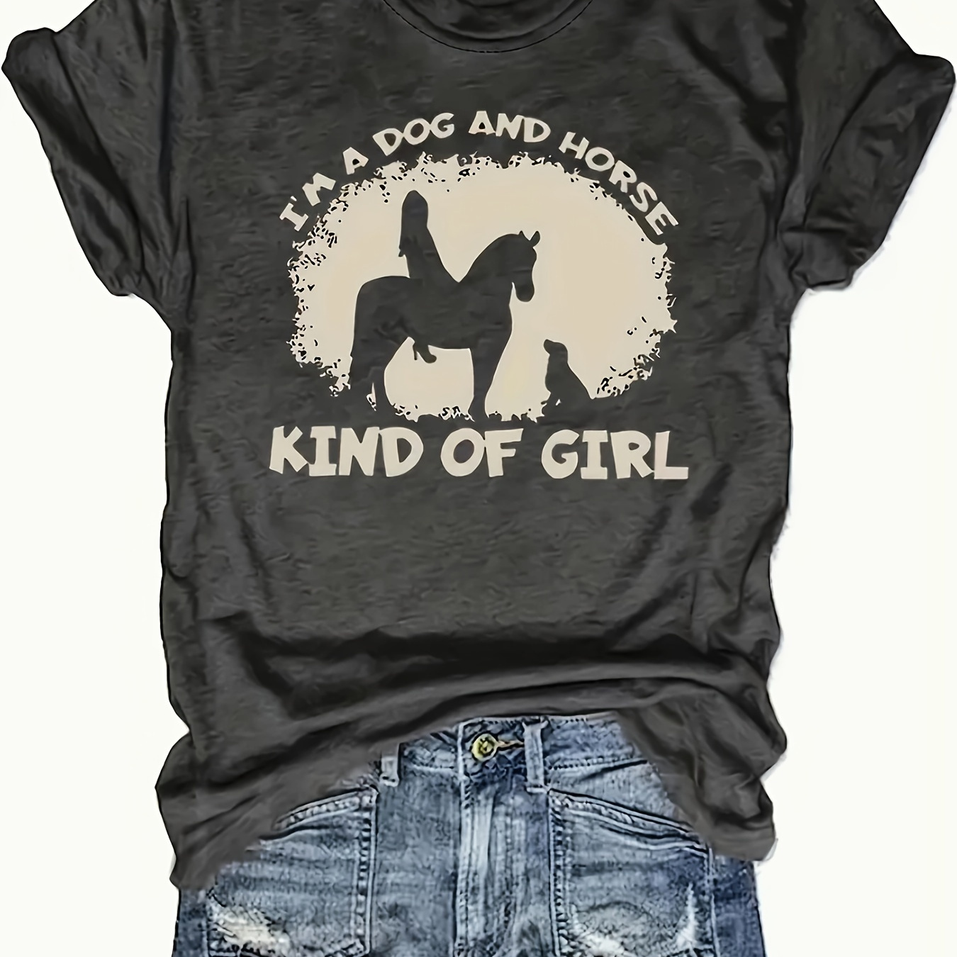 

That Girl - Horse - Printed Crew Neck T-shirt - Casual Everyday - Soft And Comfortable - Women's Top