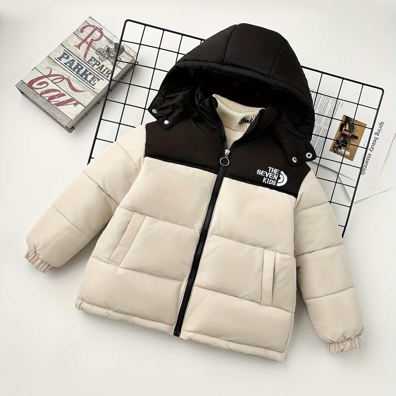 

Youth Winter Coat - Polyester, Letter Embroidery, Zip-up Puffer Jacket, Loose Fit, A , Recommended To Take A Smaller Size