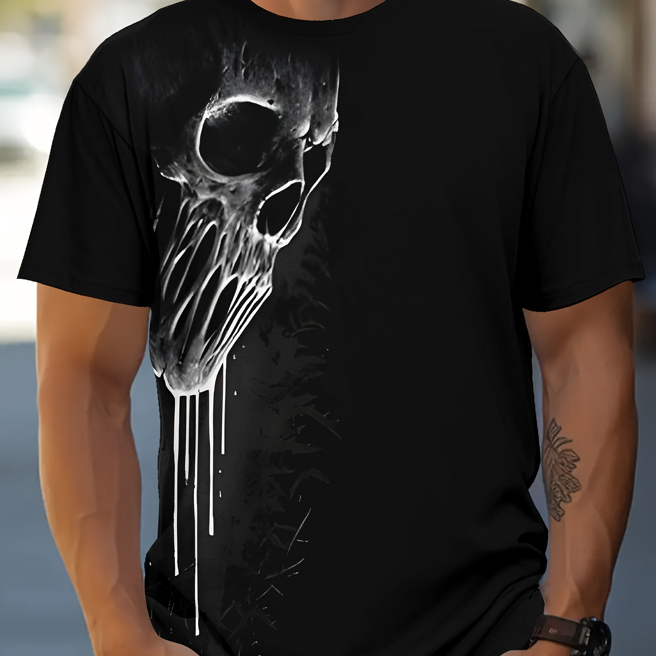 

Men's Skull Graphic Print T-shirt, Casual Short Sleeve Crew Neck Tee, Men's Clothing For Summer Outdoor