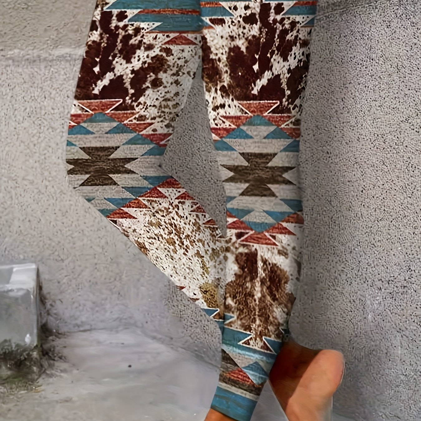 Western Aztec Print Skinny Leggings Casual Elastic Waist - Temu