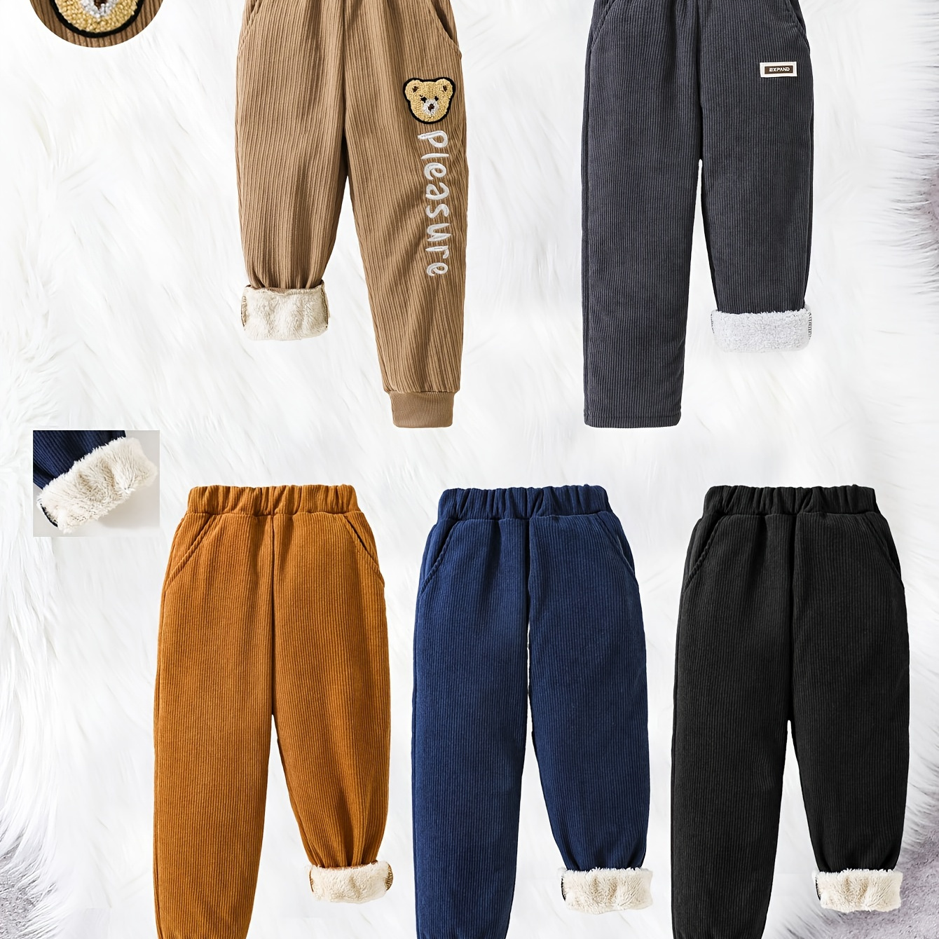 

5pcs- Winter Style Boys Casual Extra- Fleece Trousers