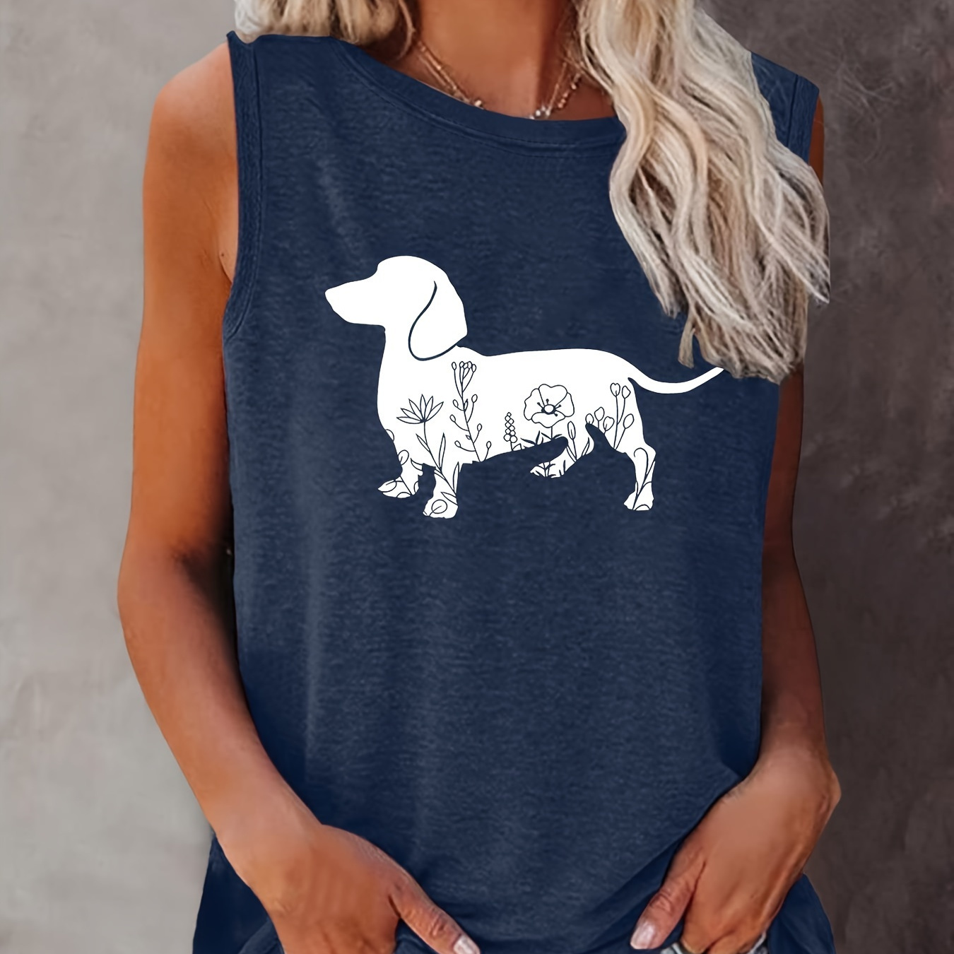 

Dog Print Tank Top, Sleeveless Casual Top For Summer & Spring, Women's Clothing