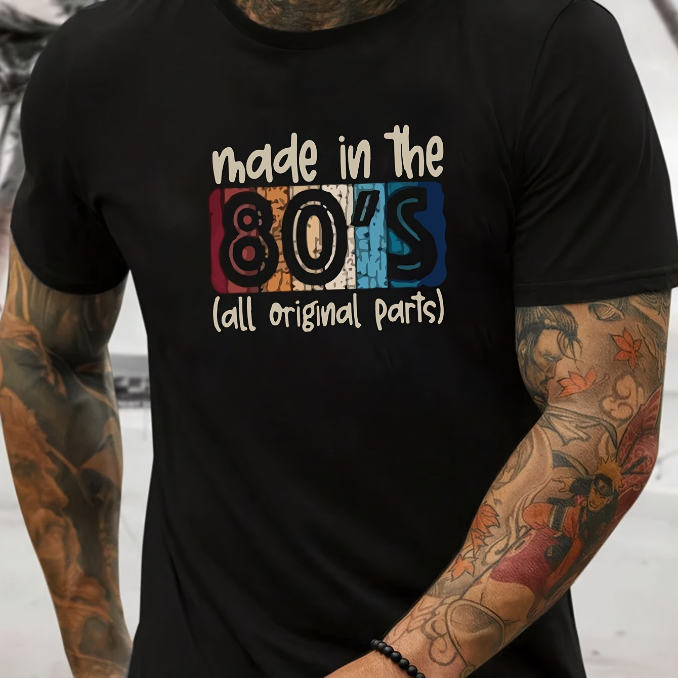 

Made In The 80's Letter Graphic Print Men's Creative Top, Casual Short Sleeve Crew Neck T-shirt, Men's Clothing For Summer Outdoor