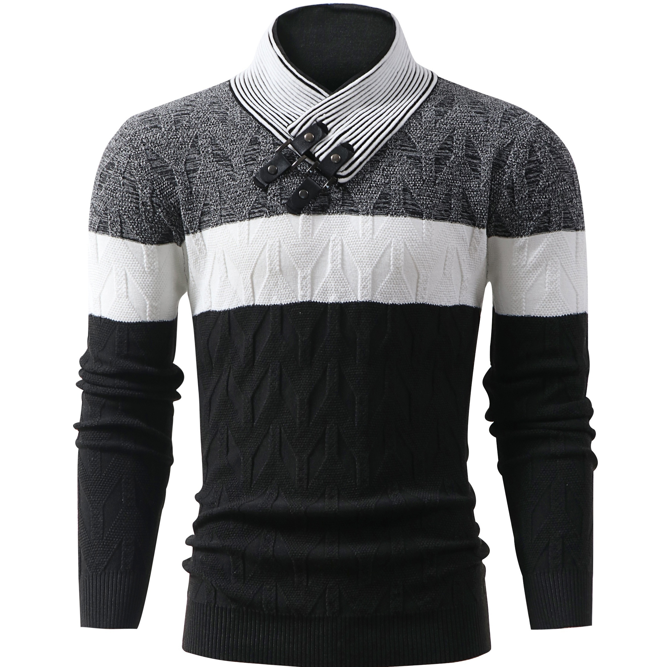 

Men's Obm V-neck Sweater - Casual Stretch Knit Pullover With Detail, Long Sleeves For Fall/winter