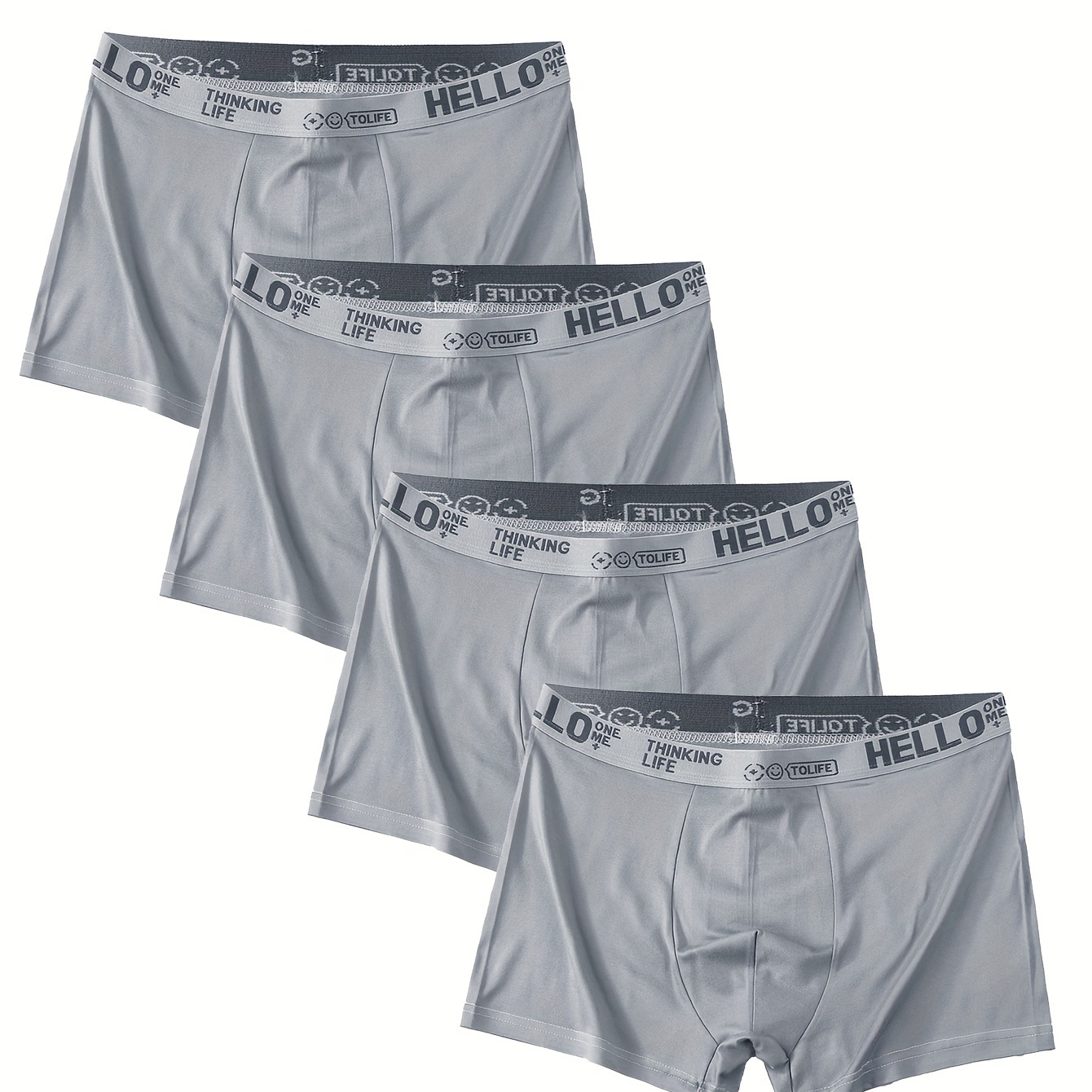 

4pcs 'hello' Print Men's Boxer Briefs - Breathable, Comfortable & Quick- Trunks With High Stretch