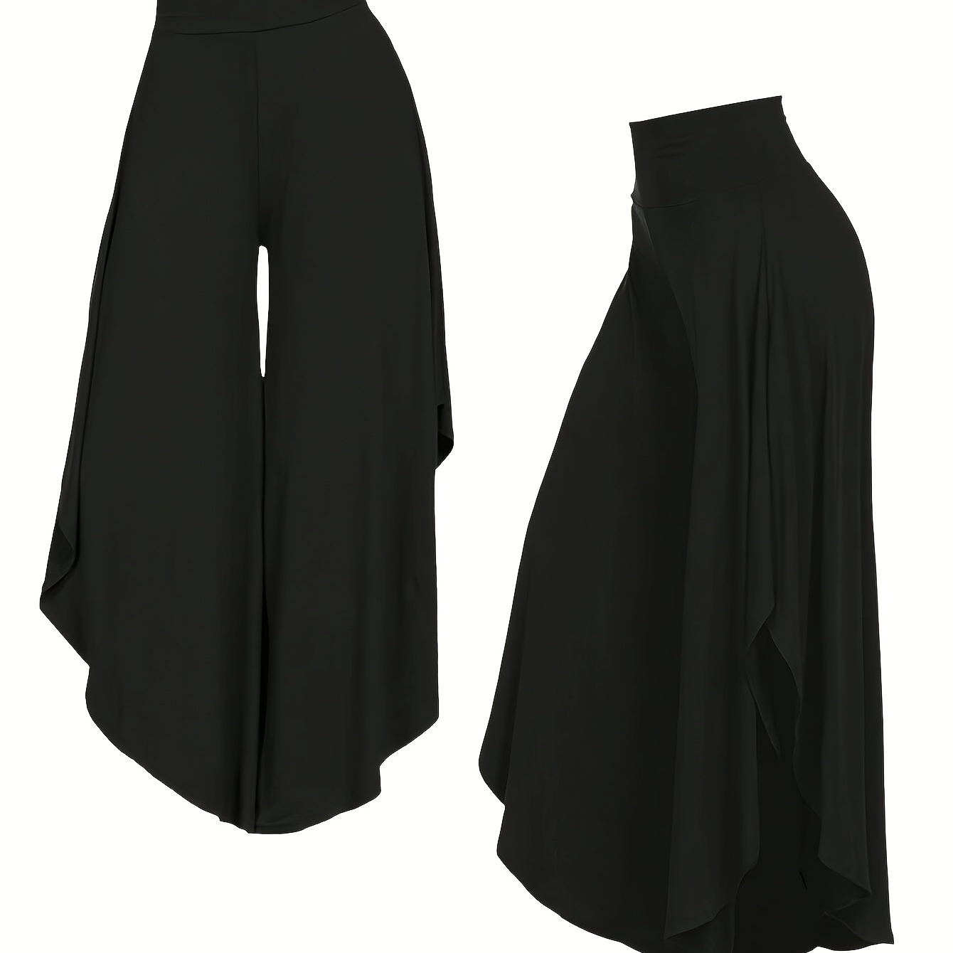 

Size Wide-leg Pants For Women - Solid Color, Stretchy Polyester, Machine Washable