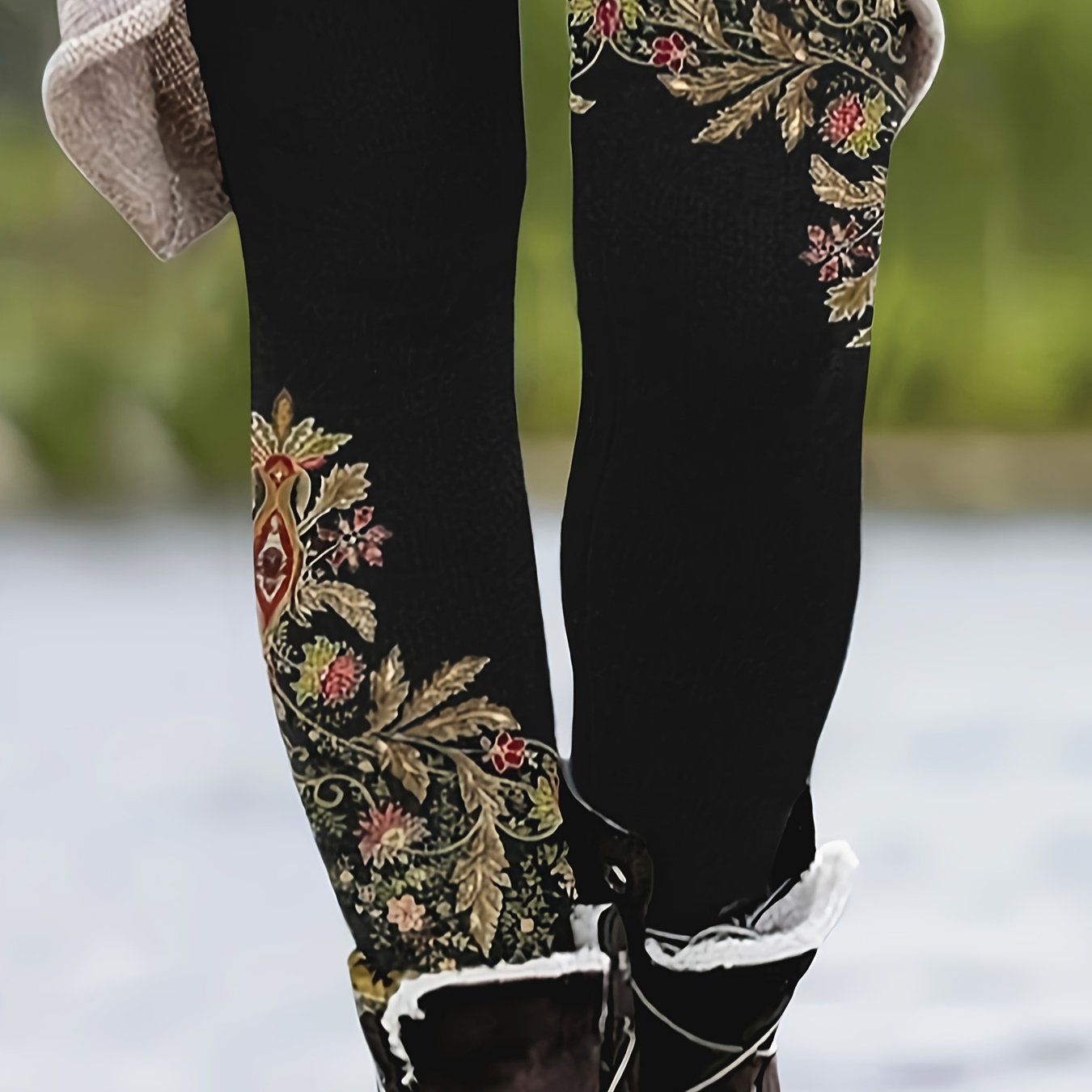 

Leggings Taille Plus -Chic à Taille Haute avec Imprimé Floral Numérique - Extensibles & Confortables pour Toutes les , Style Ethnique, Tenue de Maison