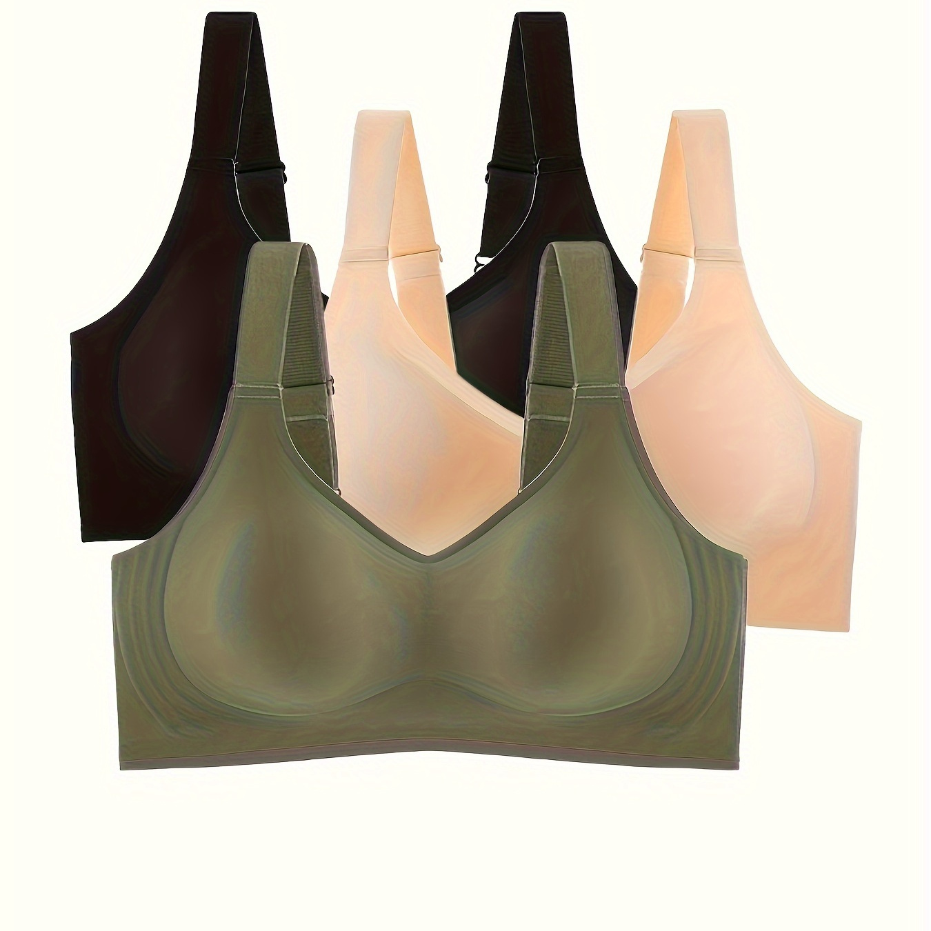 

3pcs Casual Solid Wireless Bras With Wide Straps Comfortable Breathable Padded Bras For Women Underwear And Lingerie