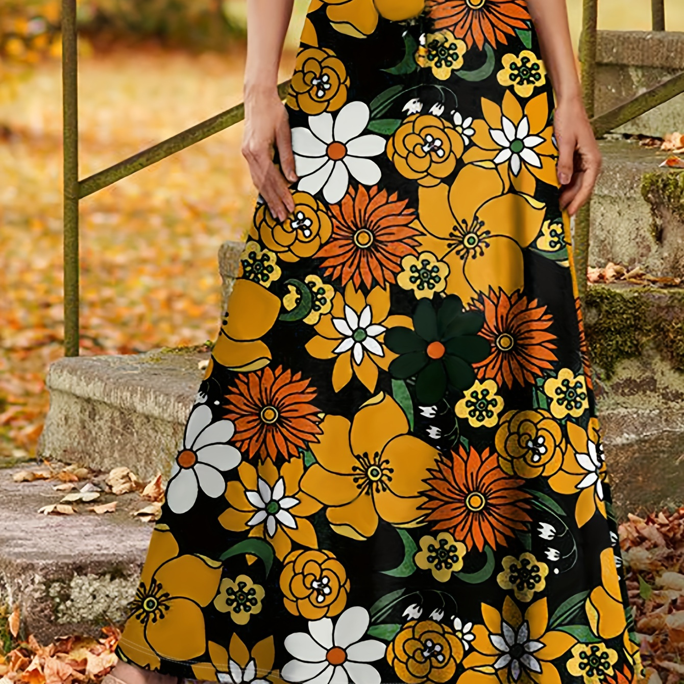 

Women' Floral Print Maxi Skirt - Casual , High-waisted, A-line, Polyester And Elastane , Machine Washable, Spring/fall, Spring Autumn Skirt|vintage Floral Print Maxi Skirt|polyester Elastane