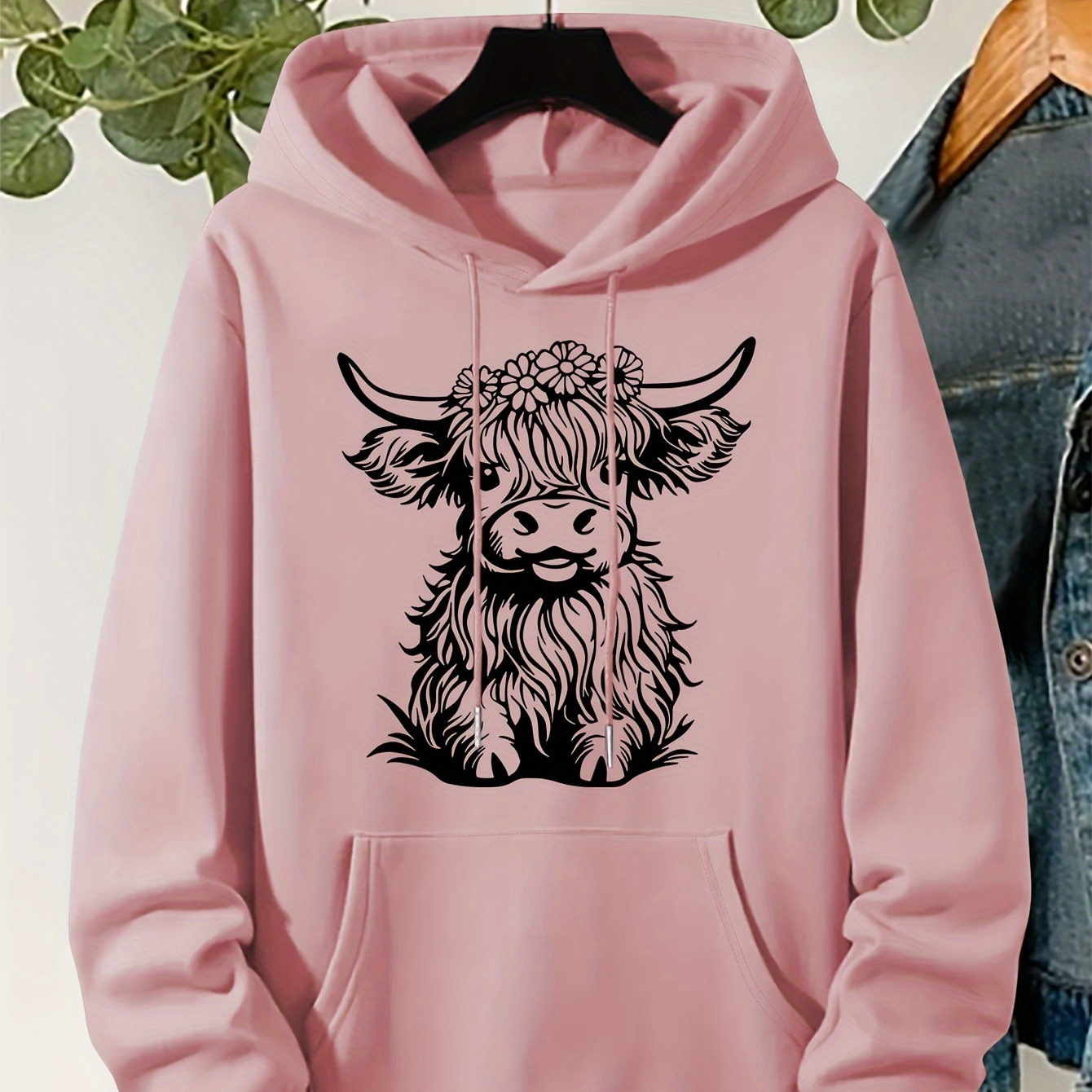 

Sweat à capuche kangourou imprimé animal grande taille, sweat-shirt décontracté à manches longues avec cordon de serrage pour le printemps et l'automne, vêtements grande taille pour femmes