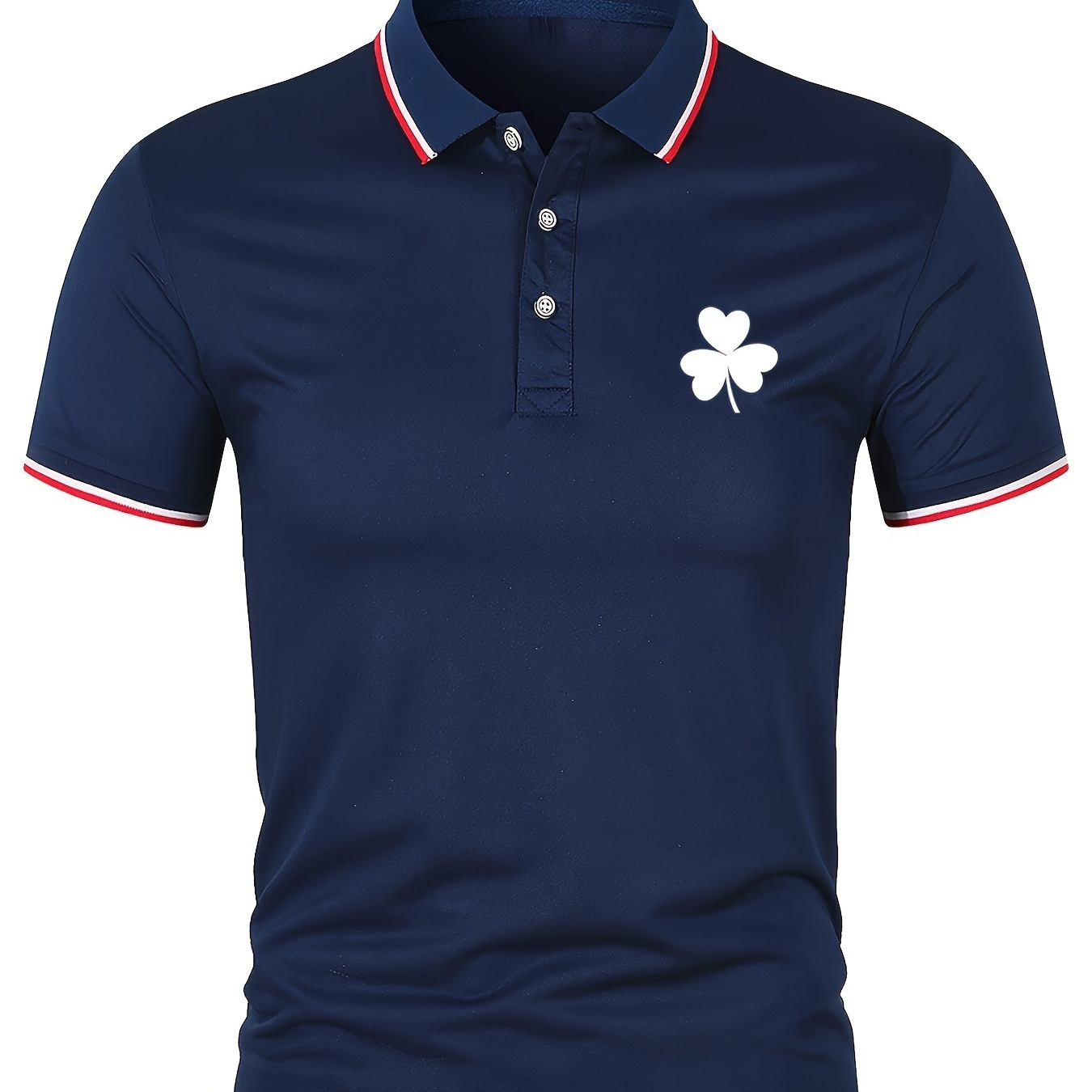 

Men's Golf Shirt, Clover Print Short Sleeve Breathable Tennis Shirt, Business Casual, Moisture Wicking