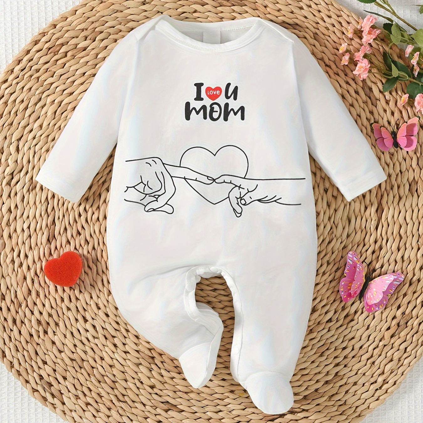

Infant Boy's Cotton Long Sleeve Onesie, " Mom" Print, Casual Newborn Bodysuit, Soft Cotton, Cozy Baby Romper, White - Perfect For Mother's Day Gift