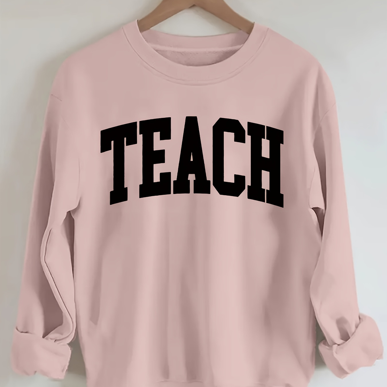 

Plus Size Letter Teach Print Sweatshirt, Casual Long Sleeve Crew Neck Sweatshirt, Women's Plus Size Clothing