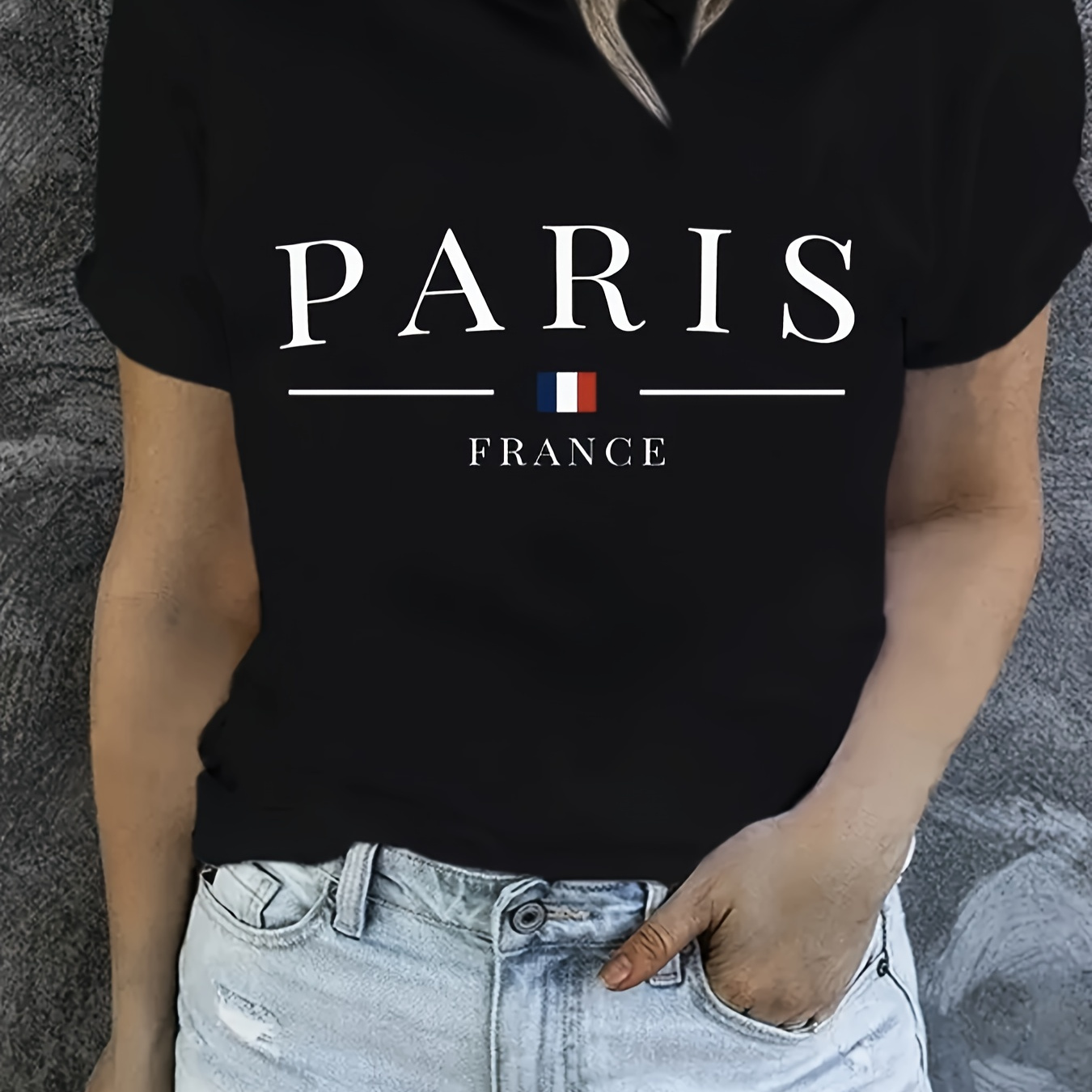 

Paris Print Crew Neck T-shirt, Casual Short Sleeve T-shirt For Spring & Summer, Women's Clothing