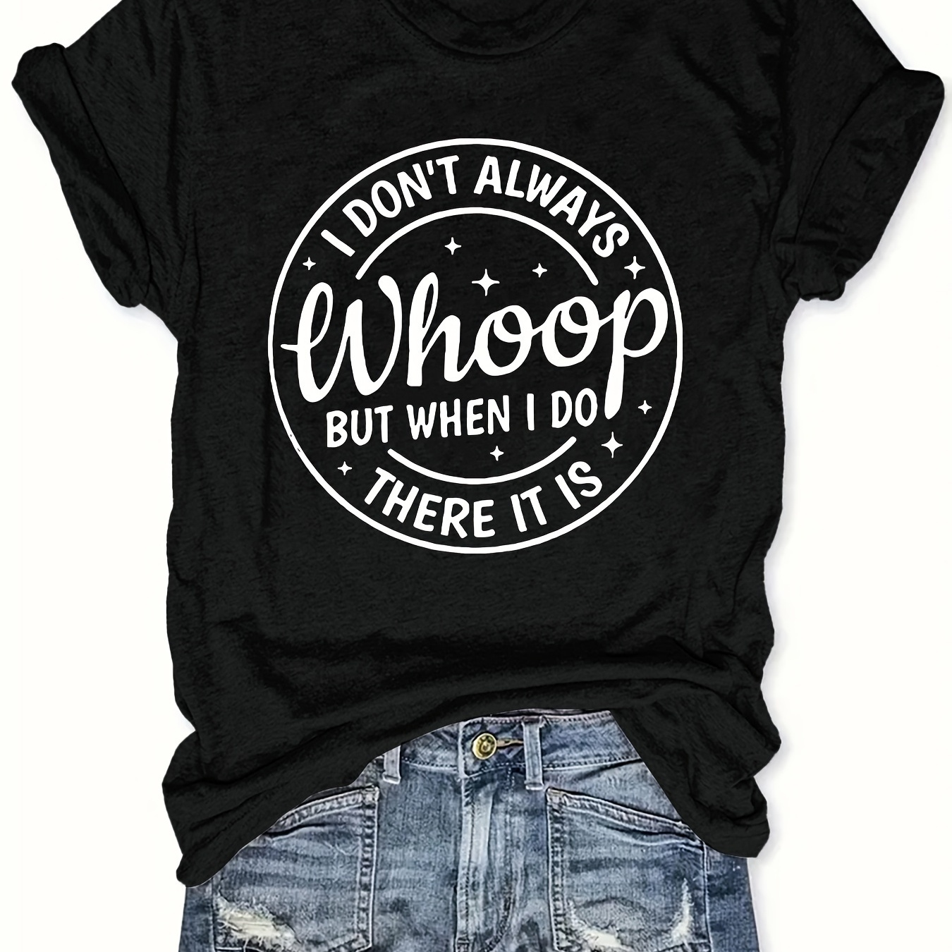 

Plus Size Whoop Letter Print T-shirt, Casual Short Sleeve Crew Neck Top For Spring & Summer, Women's Plus Size Clothing