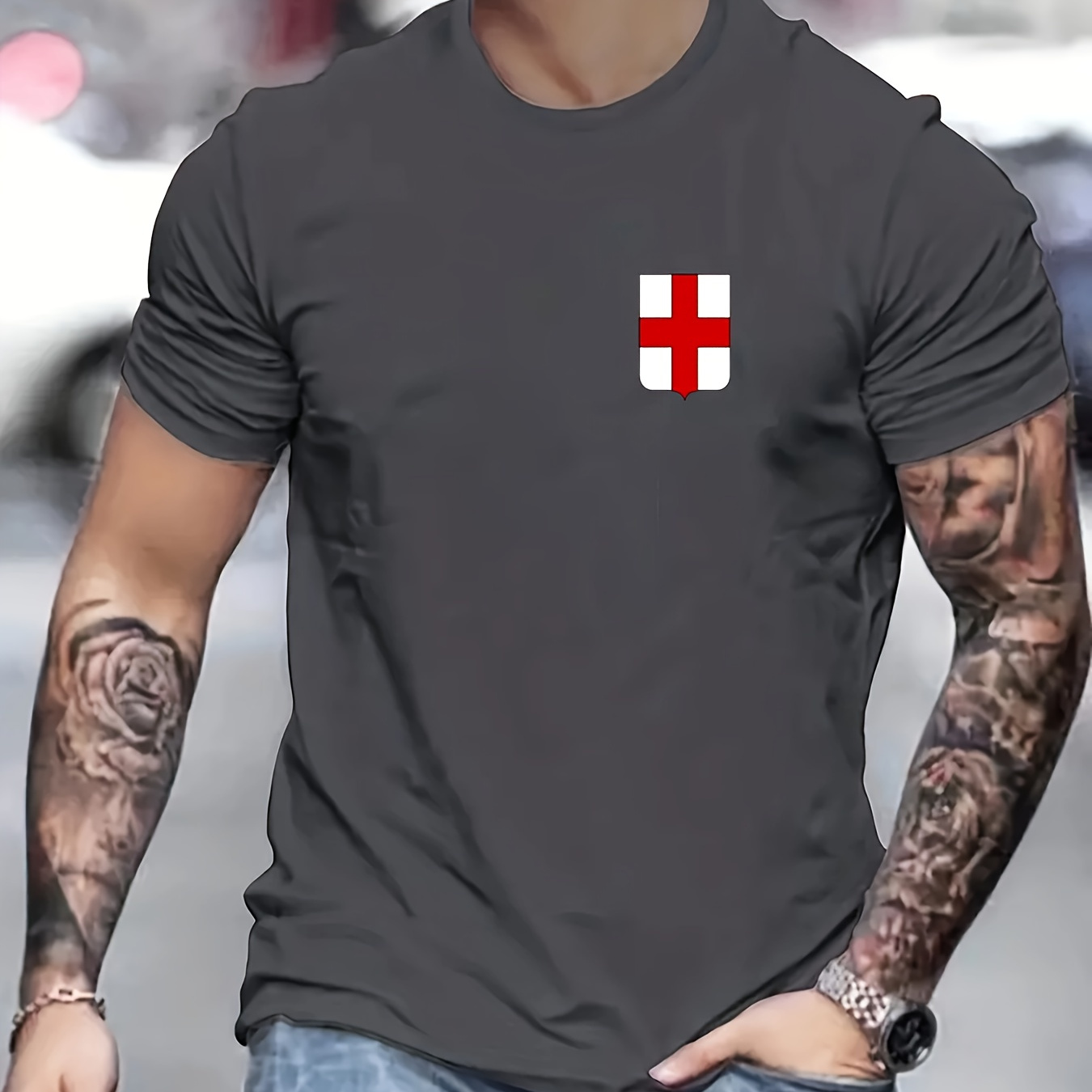 

England Flag Print T Shirt, Tees For Men, Casual Short Sleeve T-shirt For Summer