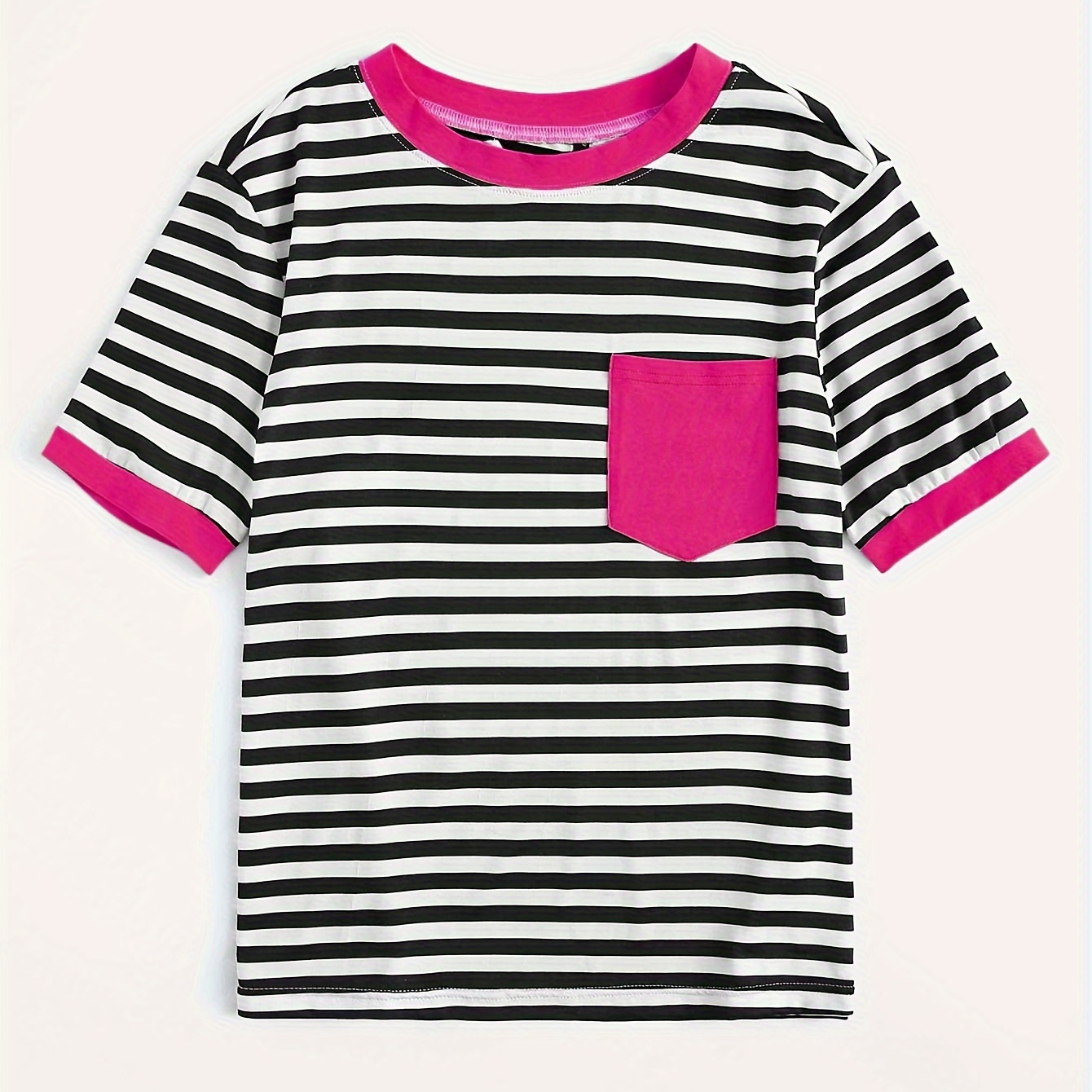 

Contrast Trim Striped T-shirt, Casual Short Sleeve Top For Spring & Summer, Women's Clothing