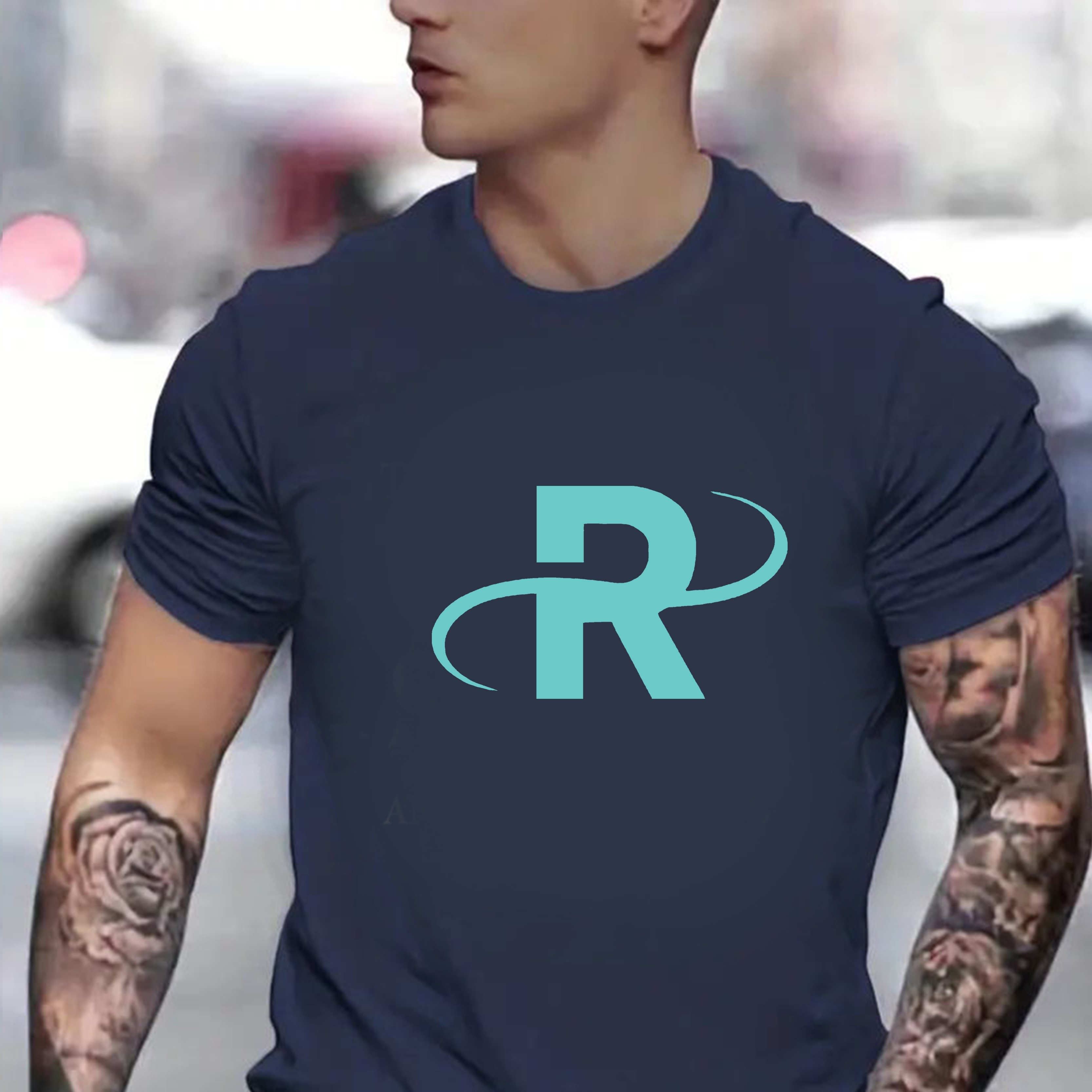

Letter R Print, Men's Graphic T-shirt, Casual Comfy Tees For Summer, Mens Clothing