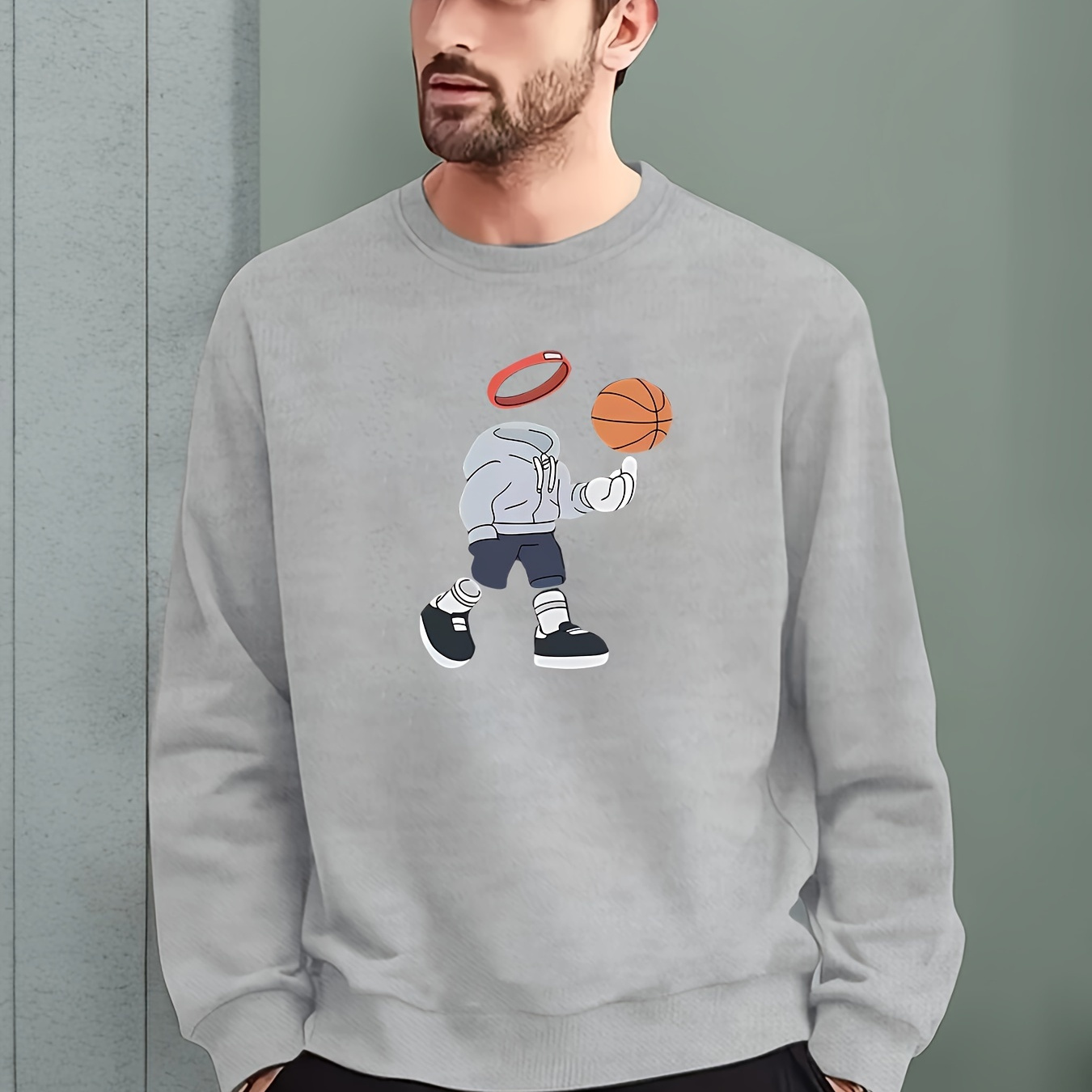 

Play Basketball Print Trendy Sweatshirt, Men's Casual Graphic Design Crew Neck Pullover Sweatshirt For Men Fall Winter