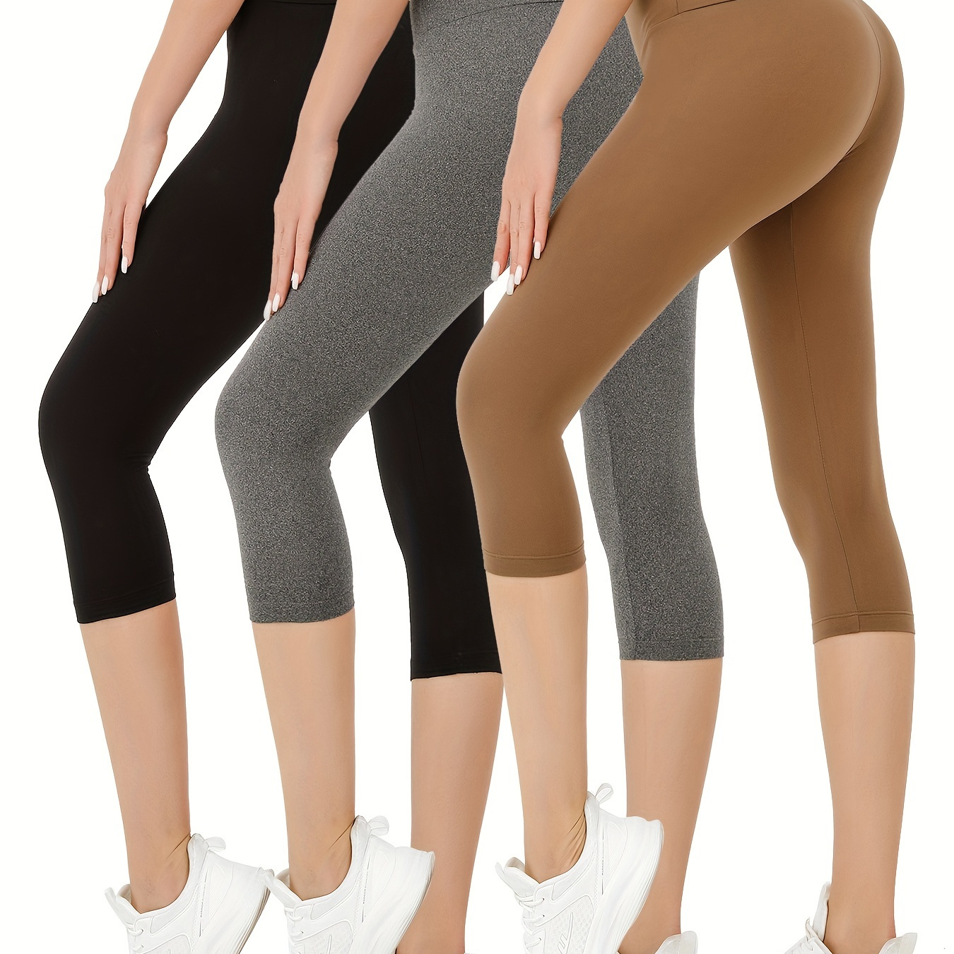 Womens Capri Leggings Soft Stretch Workout Fitness Crop High Waisted Yoga  Pants