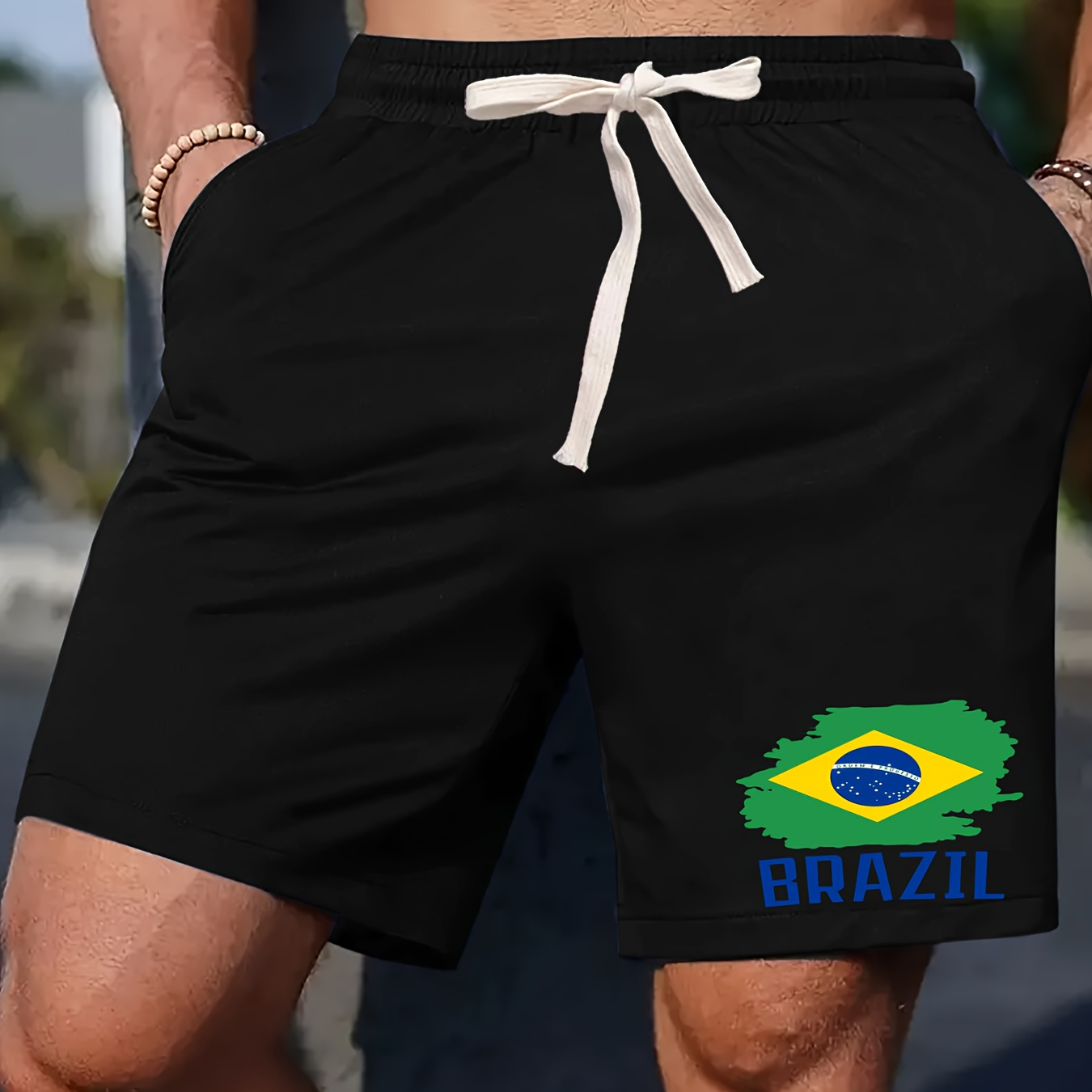 

Men's Novelty Brazil Flag Pattern Print Shorts, Summer Fashion Drawstring Shorts For Gym & Outdoor Activities