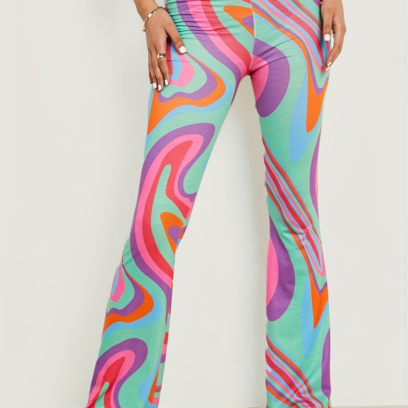 Color Block Allover Print Flared Pants Boho Forbidden Pants - Temu Canada