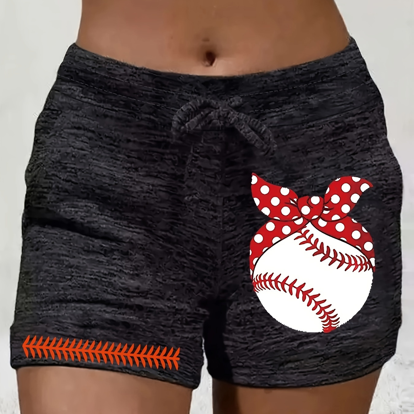 

Baseball Graphic Print Drawstring Shorts, Casual Loose Shorts For Summer, Women's Clothing