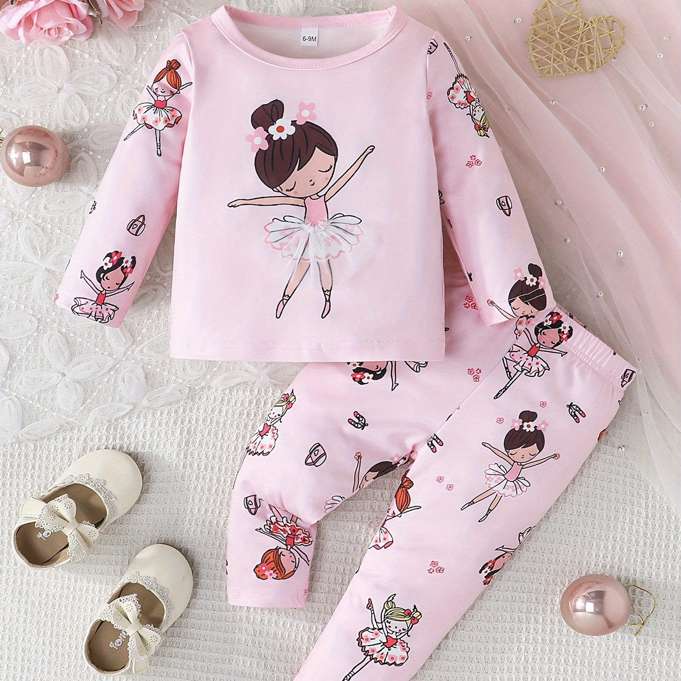 

2pcs 's Long Top And Pants Set, For Infant