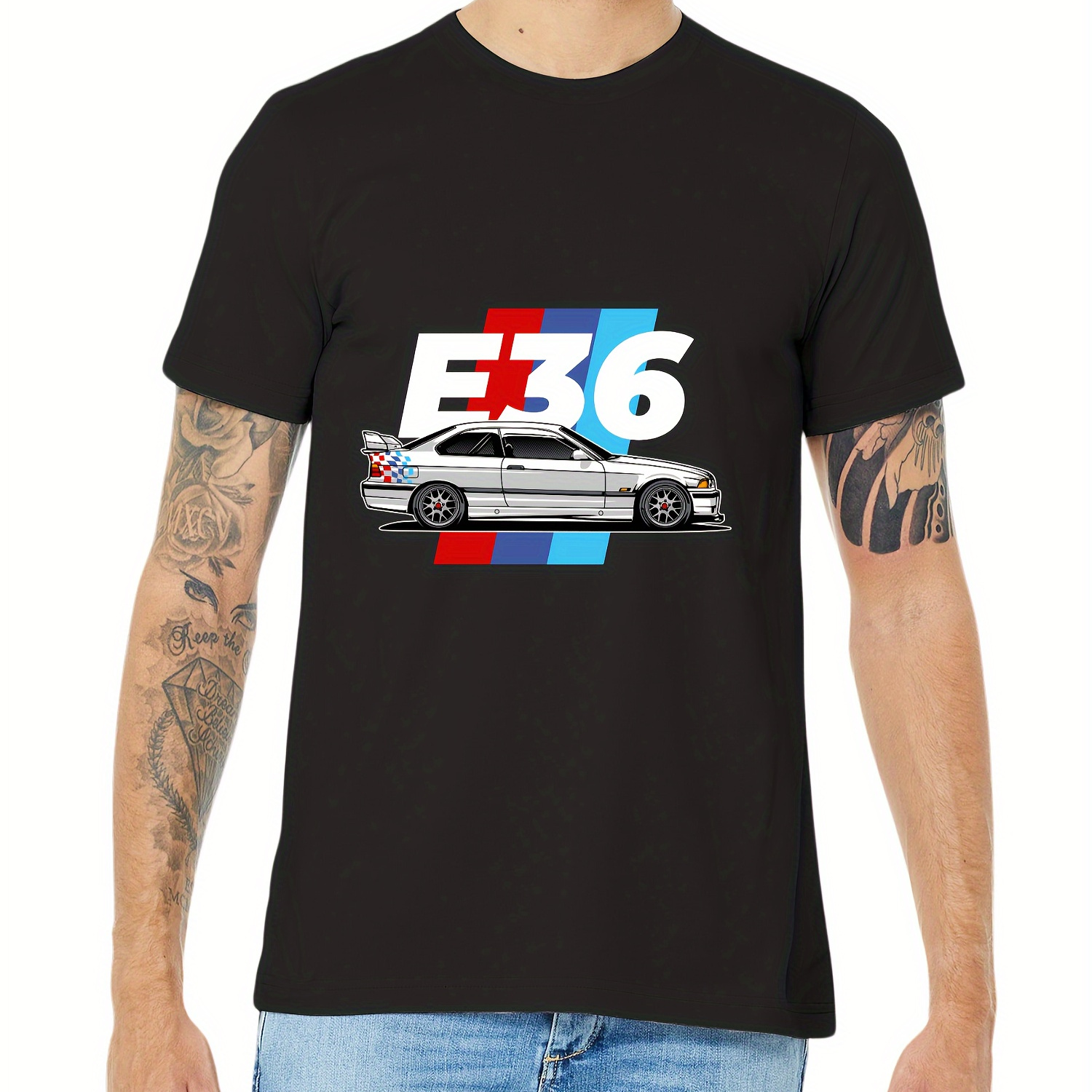 

Heavyweight Street Car Monogram Print Cotton Short Sleeve T-shirt Men's Heavyweight American Trend Versatile Half-sleeved