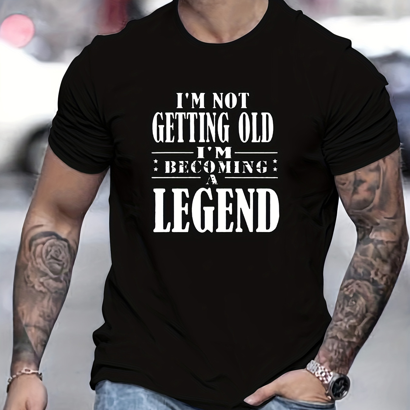 

LEGEND T-shirt Pour Hommes À Motif Texturé Pour L'été En Plein Air, Hauts De Rue À Col Rond Pour Hommes