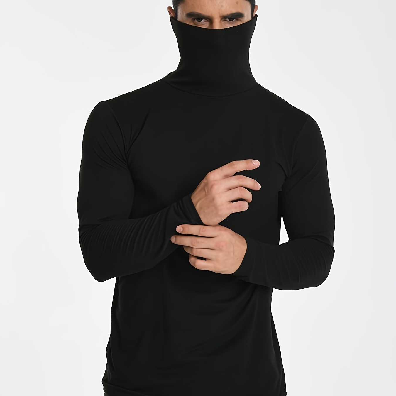 

Men's Autumn And Winter Plus Fleece Long Sleeve Thermal Tops, Neck Design, Neck Protection Warmer Thermal Base Layer Underwear