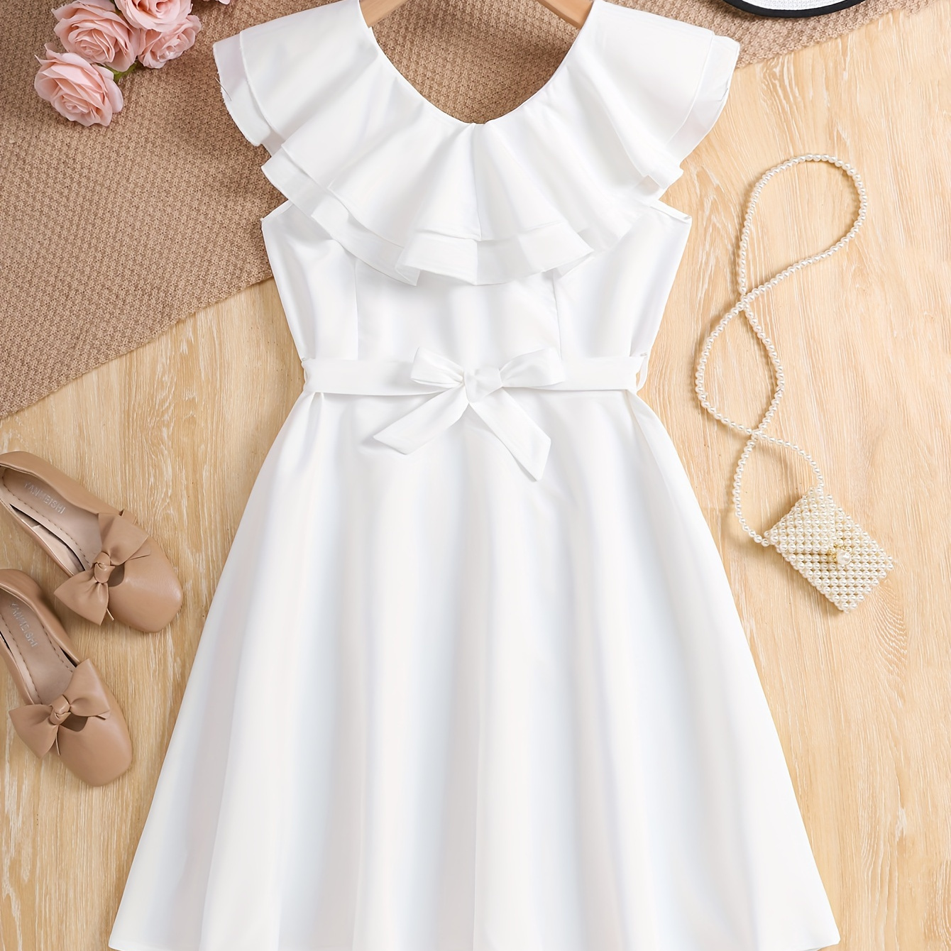 

Elegant Ruffle Sleeveless Dress For Girls Party Vacation Casual Dresses Summer Gift