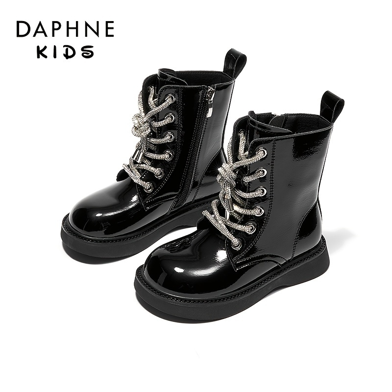 DAPHNE Girls Mid-calf Platform Leather Boots, New Style Side Zipper Ankle Boots