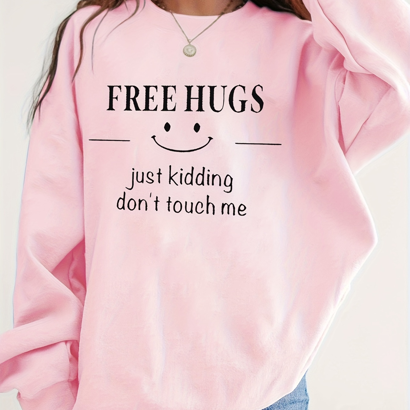 

Women's Casual Crew Neck Sweatshirt With Funny " - " Print, 100% Polyester Knit Fabric, Long Sleeve Pullover For Spring/fall