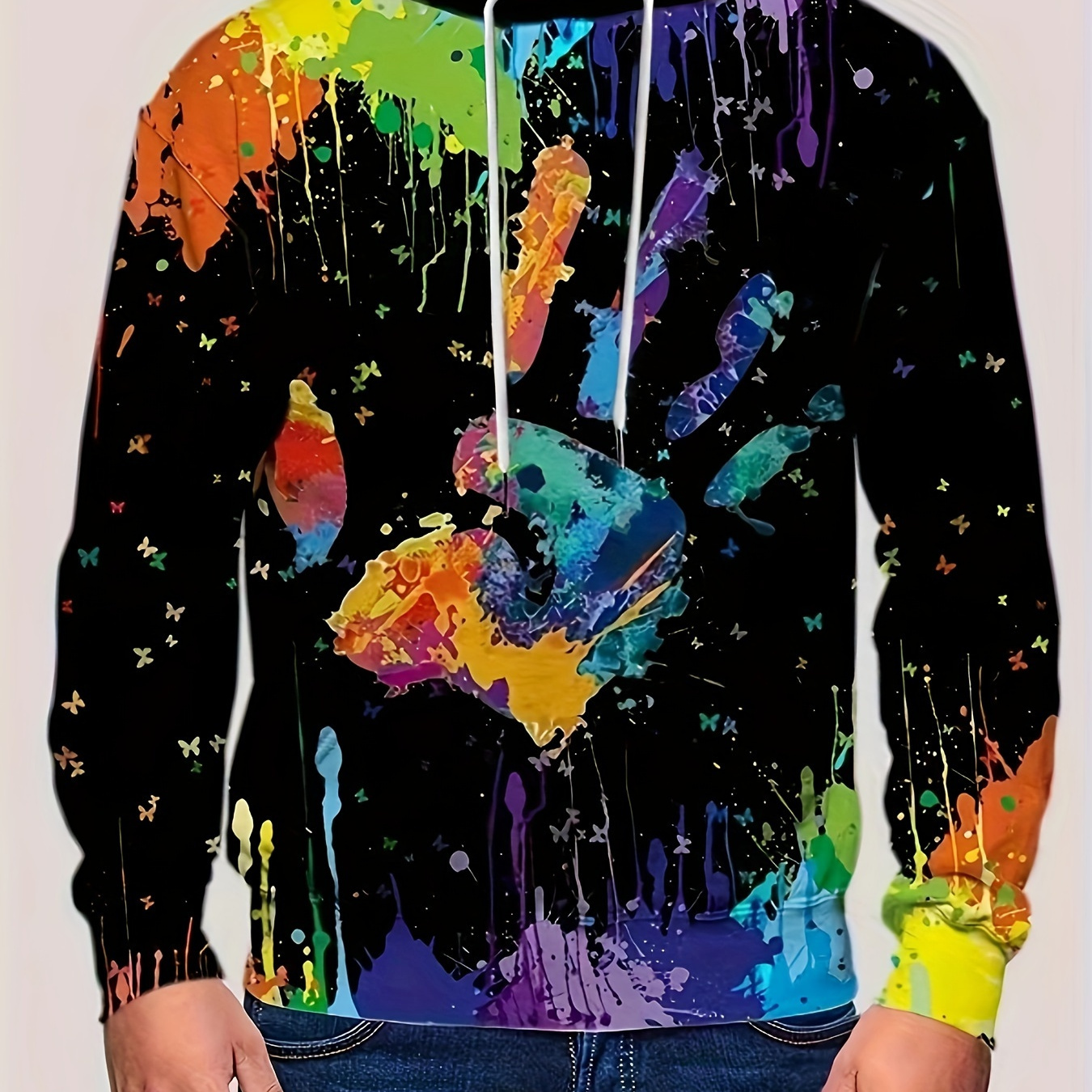 

Hand Painting Print Hoodie, Cool Hoodies For Men, Men's Casual Graphic Design Pullover Hooded Sweatshirt Streetwear For Winter Fall, As Gifts