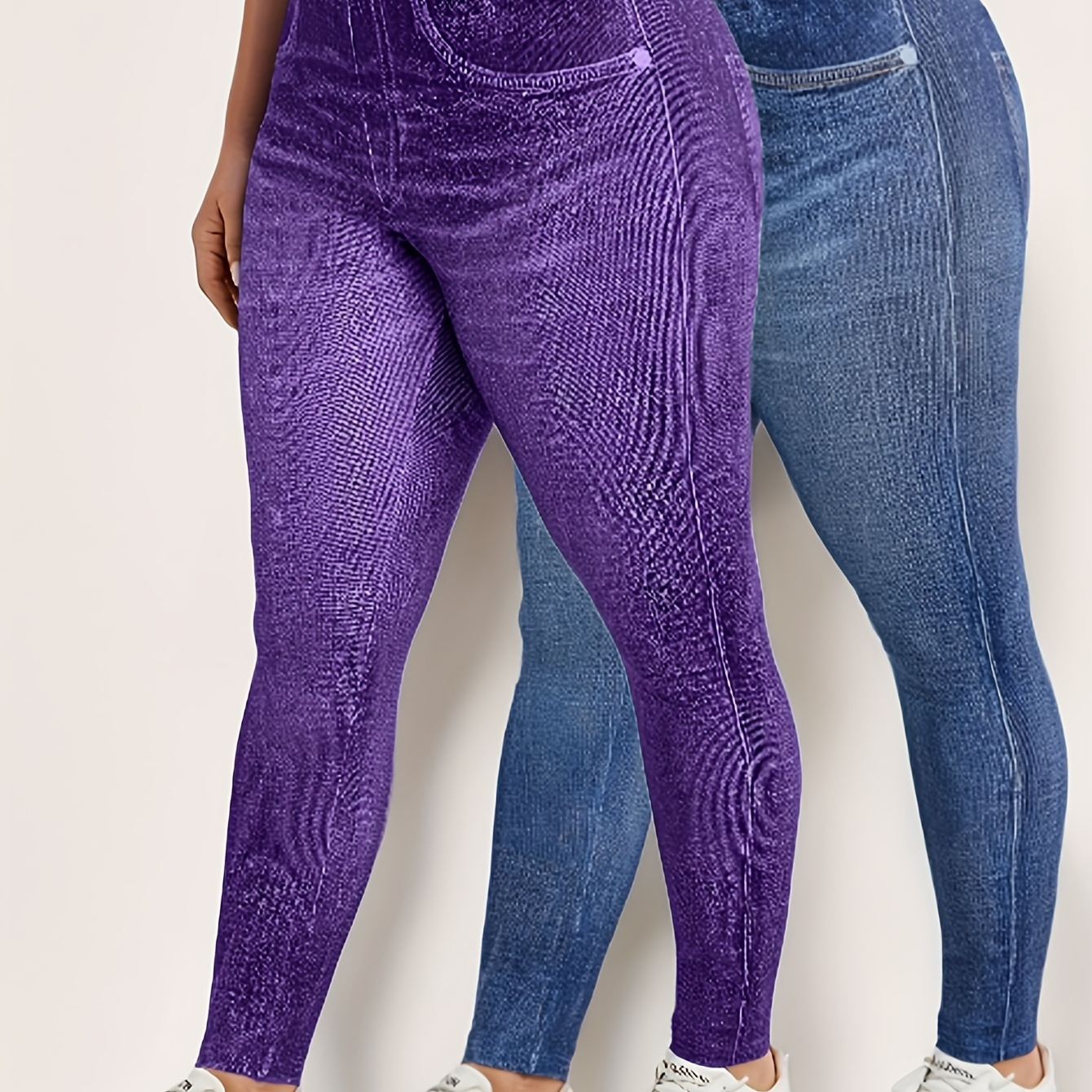 

Ensemble Pièces Grande Taille pour Femmes en Denim Violet et Bleu avec Pantalon Échancré