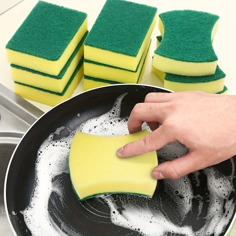 

5/10pcs, Dishwashing Sponge, Scouring Pad, Dishwashing Cloth, Kitchen Double-sided Cleaning Brush Pot Brush Bowl Sponge Block, Household Dishwashing Sponge Wipe