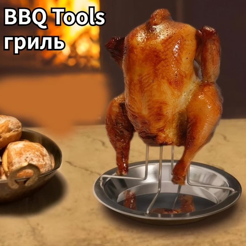 

1pc Stainless Steel Chicken Roaster Rack Turkey Bbq Grill Stand Holder Tray Kitchen Outdoor Tools