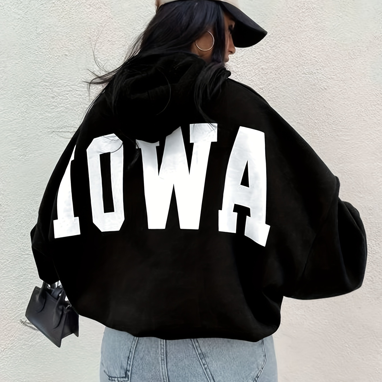 

Letter Print Hoodie, Elegant Long Sleeve Hooded Sweatshirt For Fall & Winter, Women's Clothing