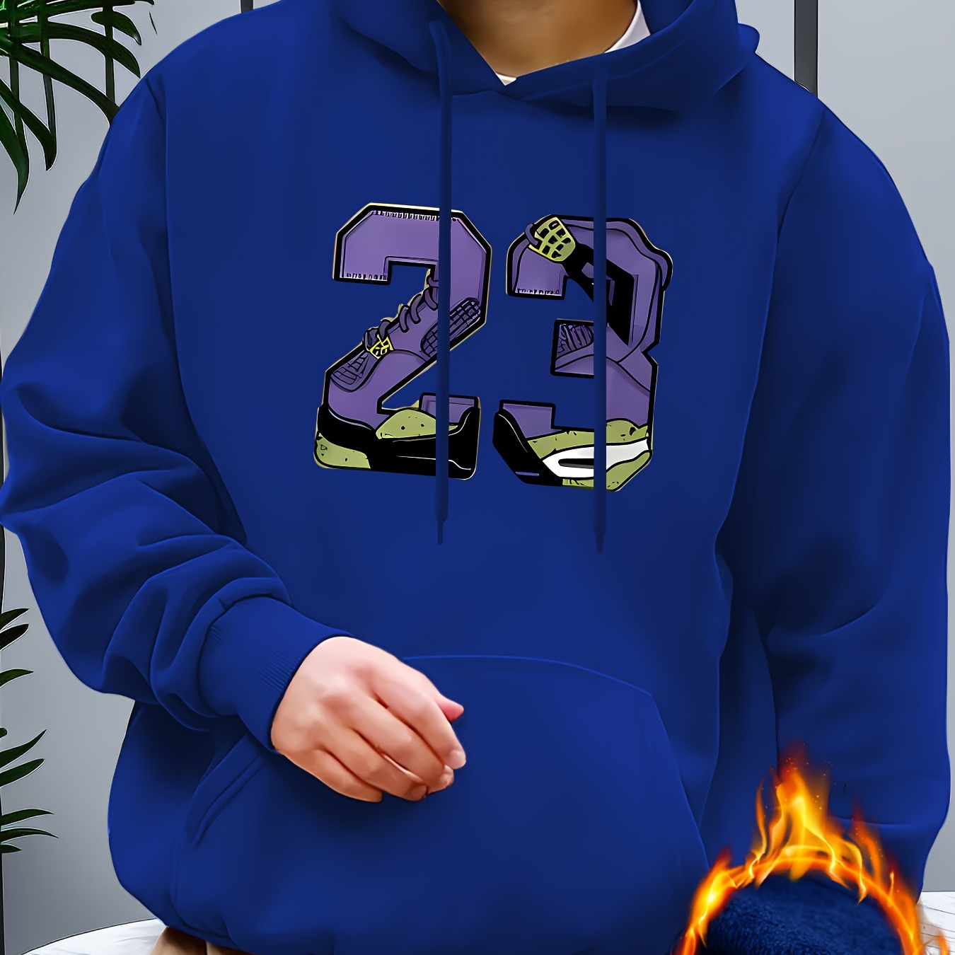 

Number 23 Print Hoodie With Kangaroo Pocket, Men's Casual Pullover Hooded Sweatshirt