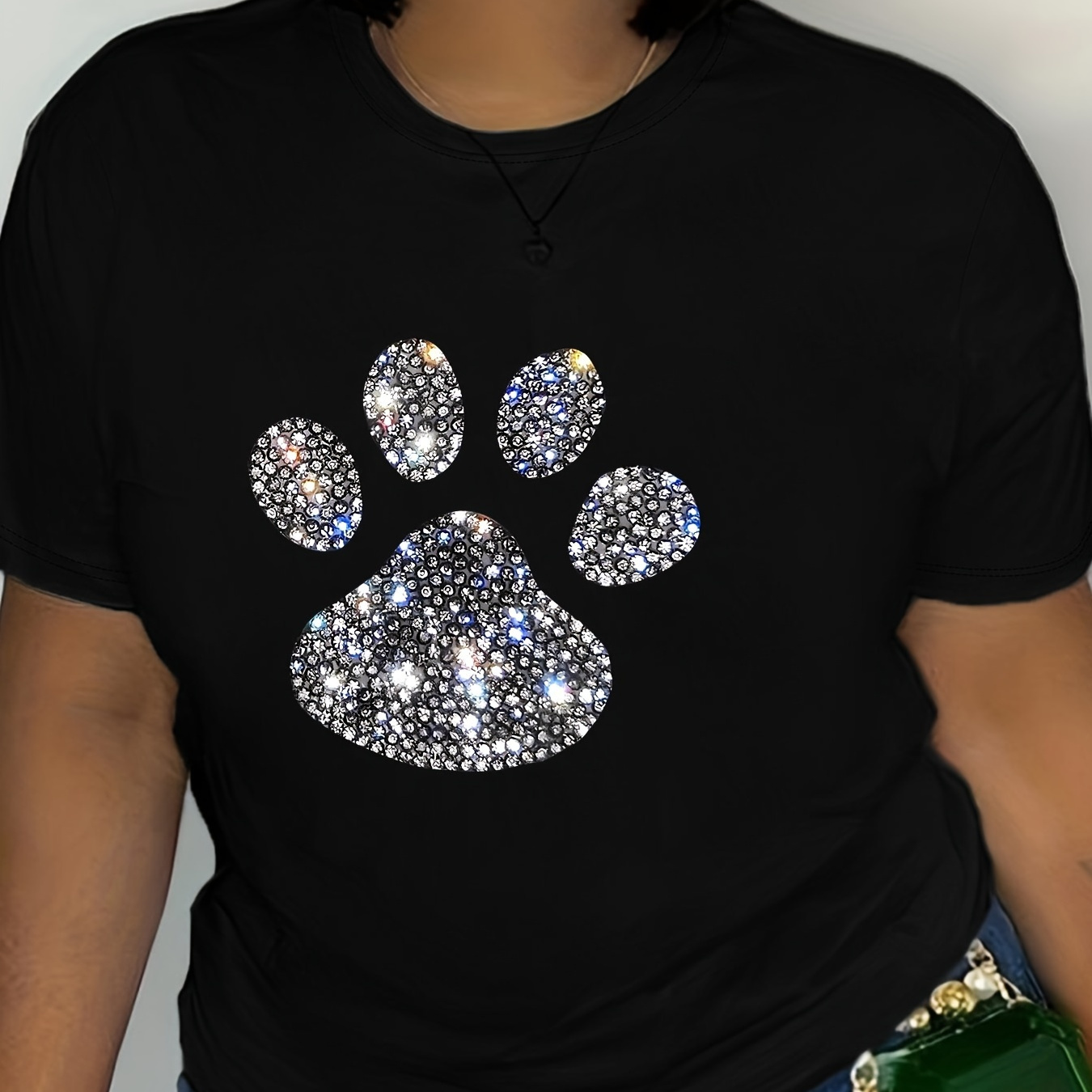 

Paw Graphic Print T-shirt, Short Sleeve Crew Neck Casual Top For Summer & Spring, Women's Clothing