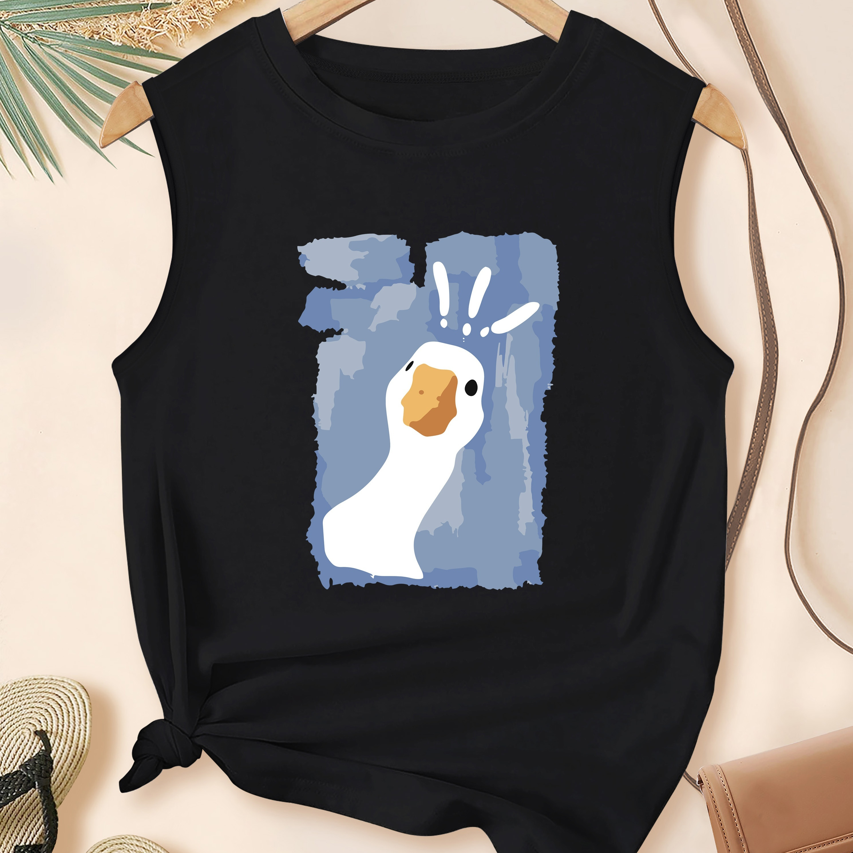 

Women's Sleeveless Tank Top, Cute Duck Print, Casual Sporty Fashion Vest