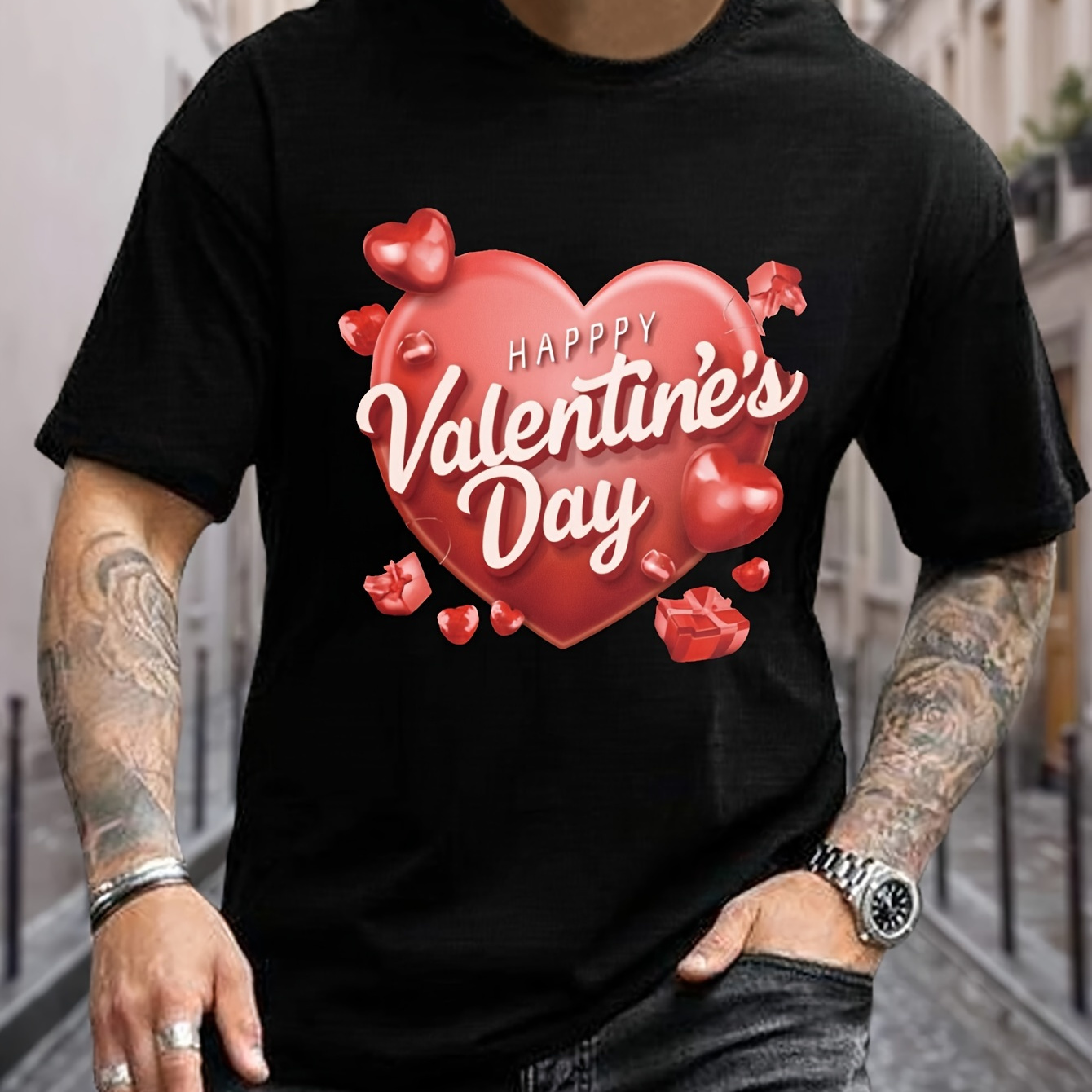 

Valentine's Day 3d Men's T-shirt - Casual Round Neck, Polyester , Machine Washable - All , Valentine's Day T-shirts,