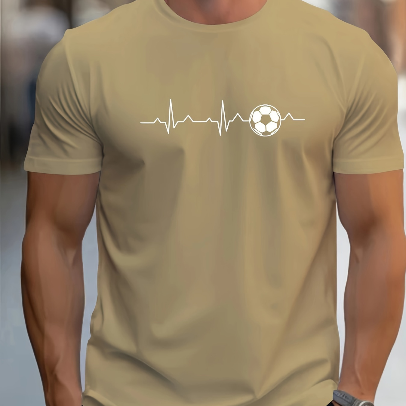 

Football Heartbeat Print Short Sleeve Tees For Men, Casual Crew Neck T-shirt, Comfortable Breathable T-shirt