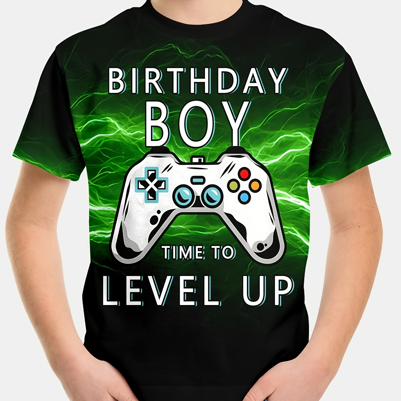 

Lightning And Gamepad 3d Print Boys Creative T-shirt, Casual Lightweight Comfy Short Sleeve Tee Tops, Boys Clothes For Summer