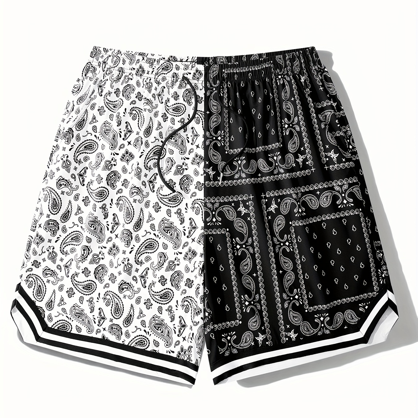 

Trendy Men's Paisley Beach Shorts - Breathable & Comfy Swim Trunks With Elastic Waist & Drawstring For Summer Pool & Outdoor Activities