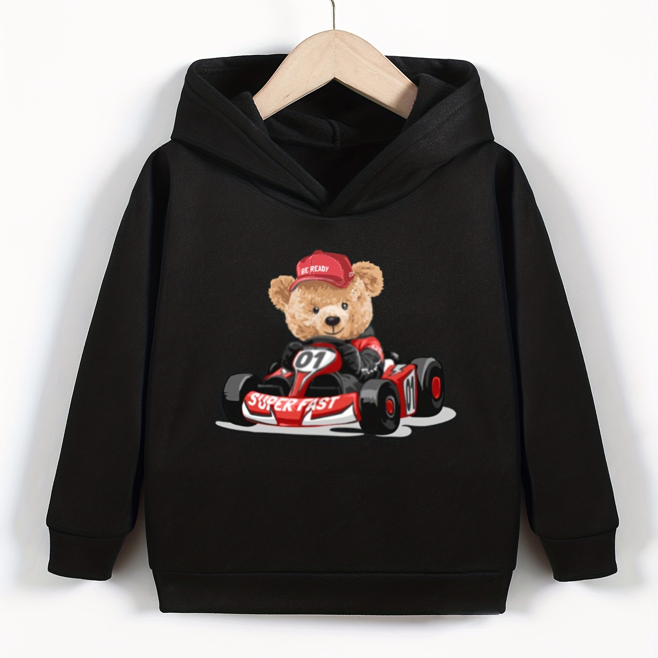 

Sweat À Capuche Mignon Et Confortable Imprimé Cool Bear Racer Pour Enfants Garçons – Gardez-le Au Chaud Et Élégant.