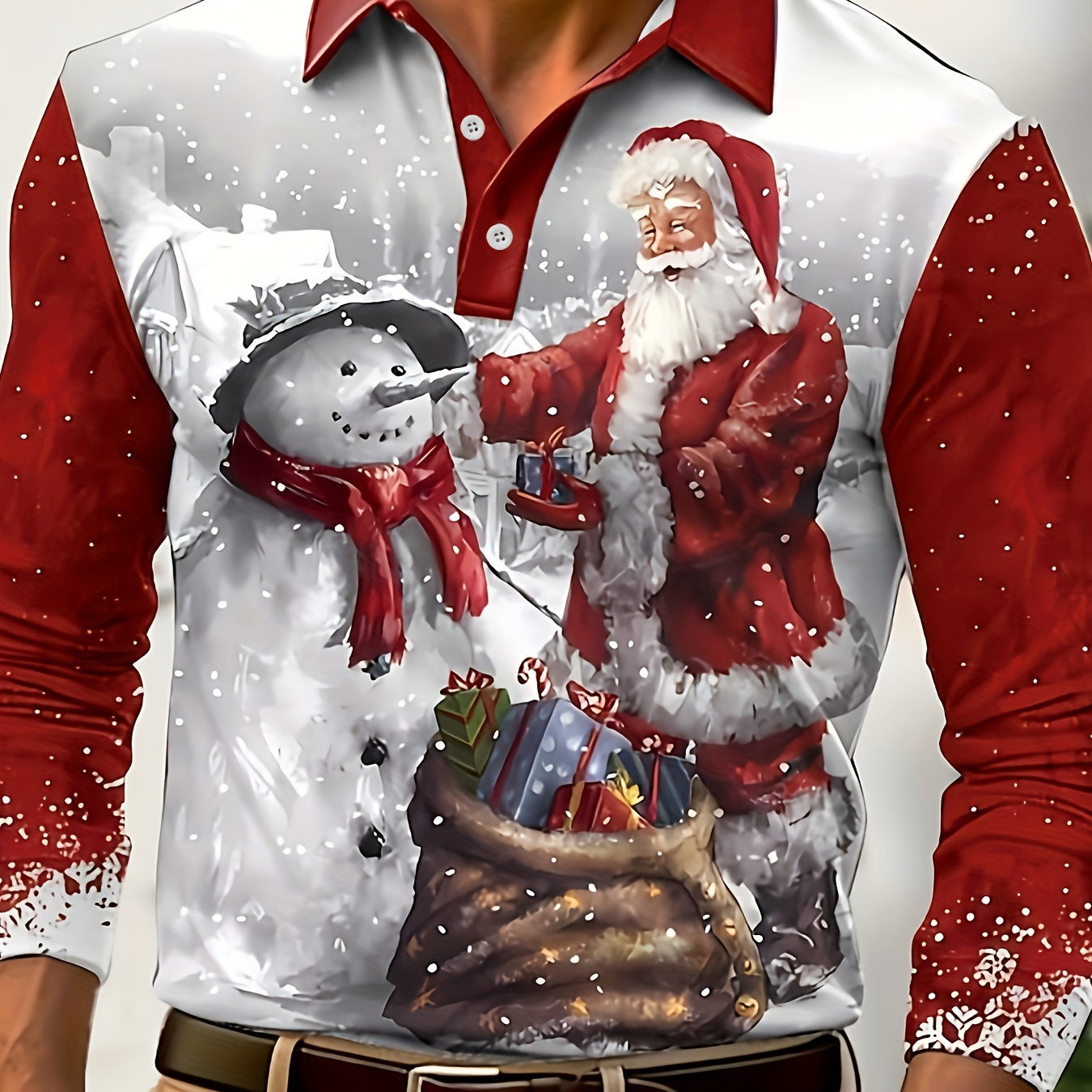 

Men's Santa Claus & Shirt - Long Sleeve, Button-up Collar For Golf & Outdoor Wear, Breathable Polyester, Machine Washable